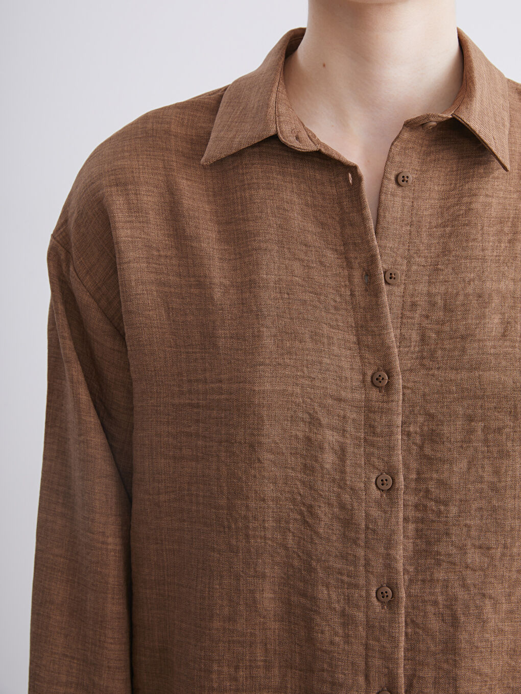 Kahverengi Gabardin Kadın Gömlek-2