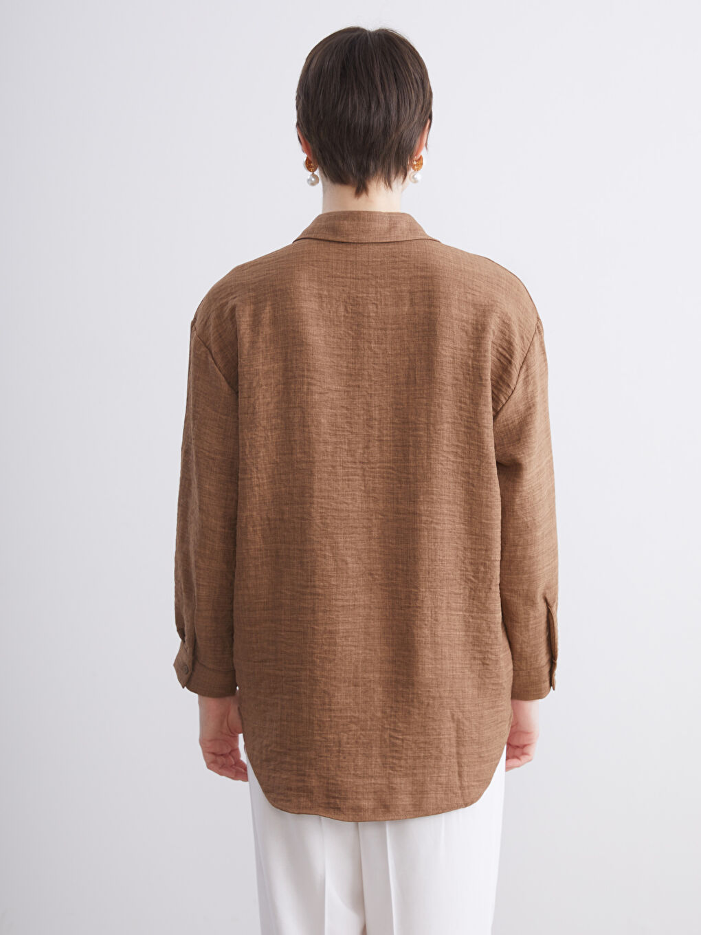 Kahverengi Gabardin Kadın Gömlek-3