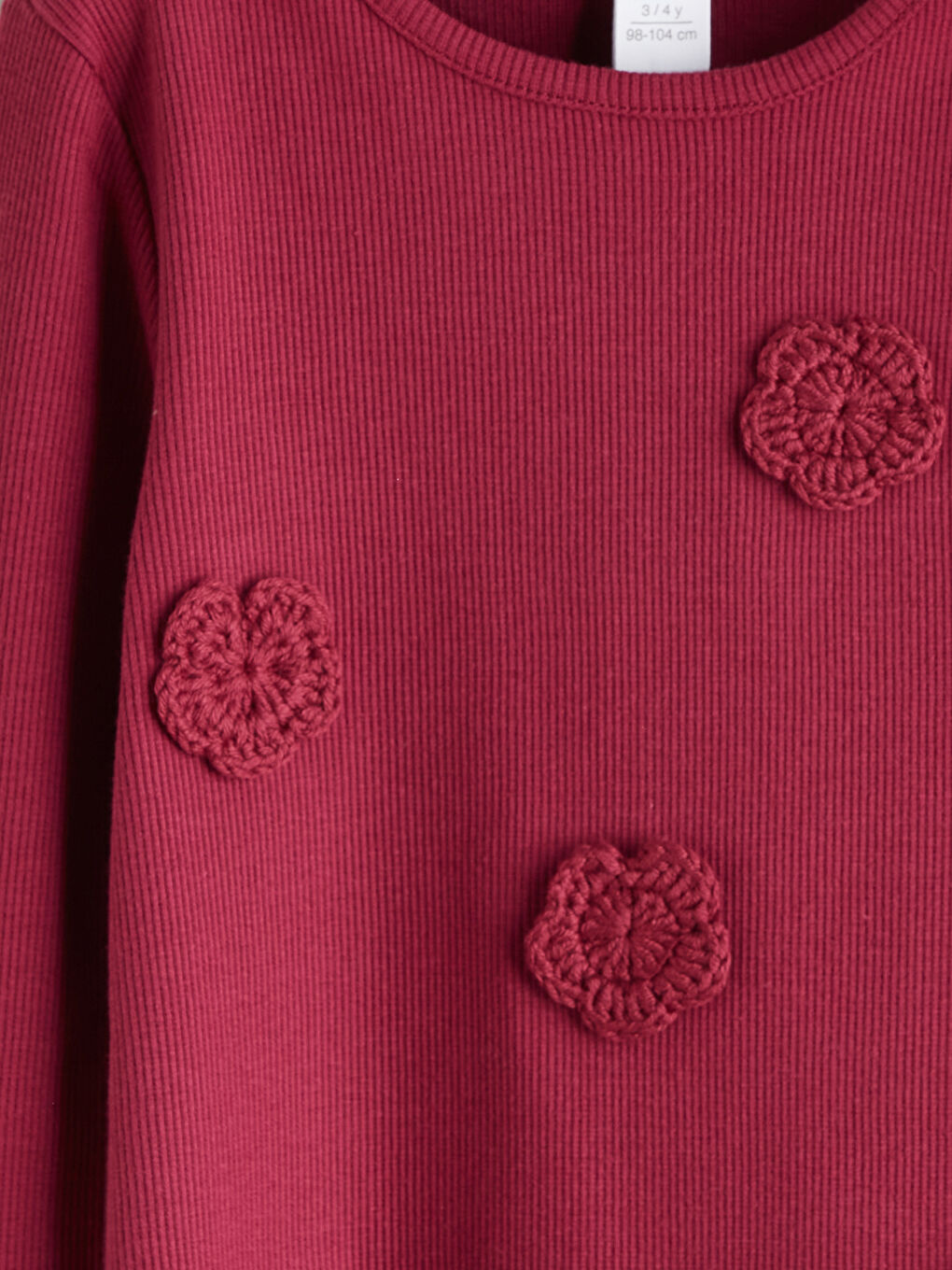 Bordo Bisiklet Yaka Desenli Kız Çocuk Tişört-2