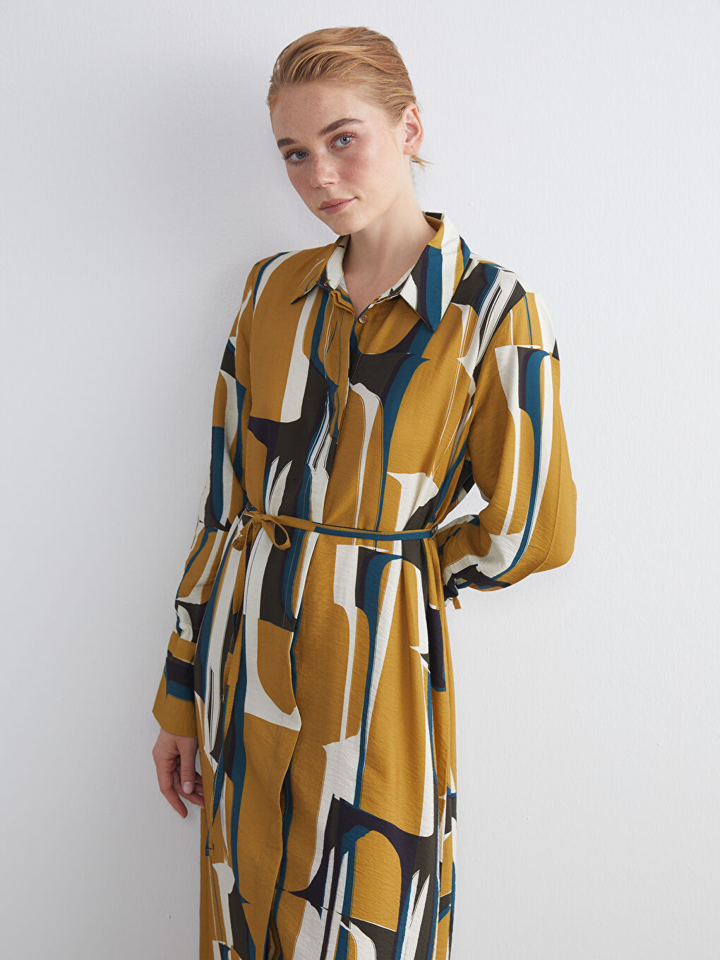 Patterned Shirt Dress-2