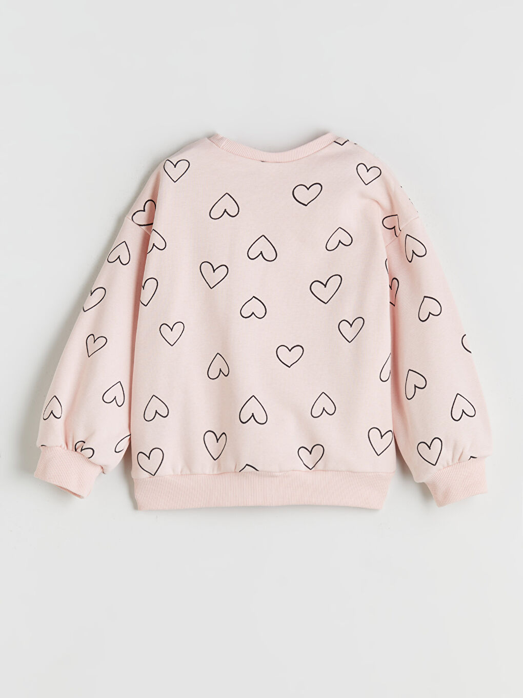 Pembe Bisiklet Yaka Kalp Baskılı Kız Çocuk Sweatshirt-1