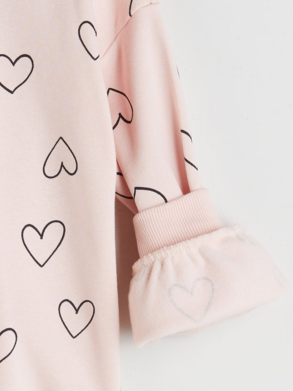 Pembe Bisiklet Yaka Kalp Baskılı Kız Çocuk Sweatshirt-3