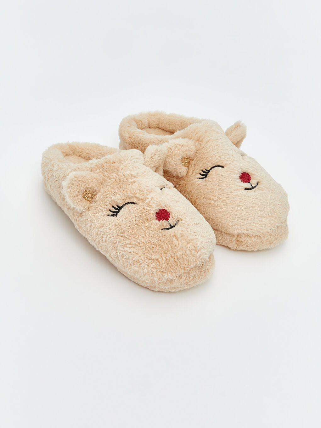 Bej Hayvan Nakışlı Kız Çocuk Ev Terliği