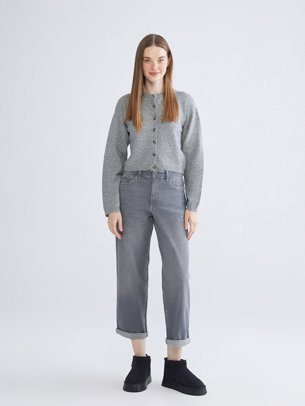 Rundhalsausschnitt Damen Strickjacke-1