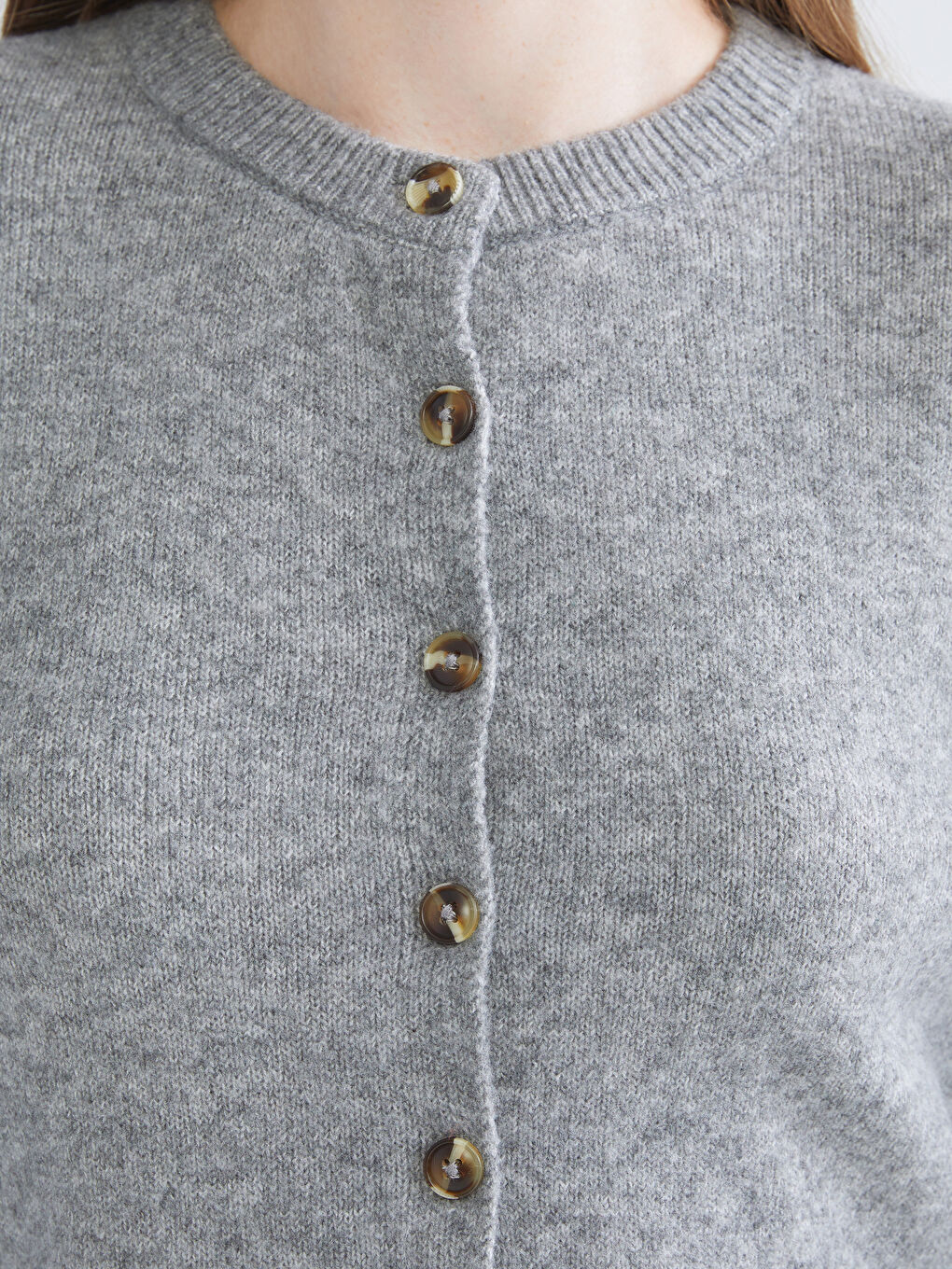 Rundhalsausschnitt Damen Strickjacke-2