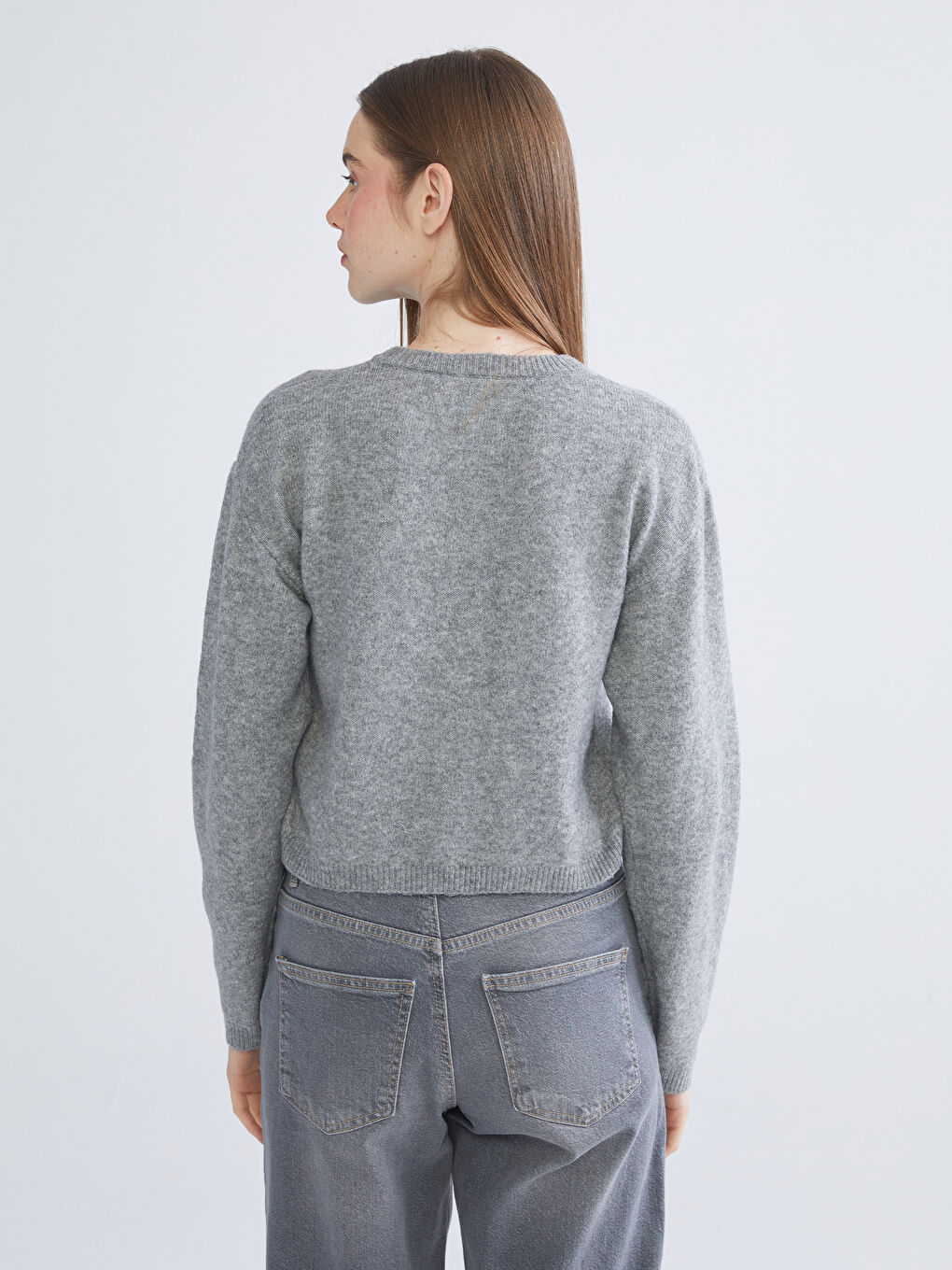 Rundhalsausschnitt Damen Strickjacke-3