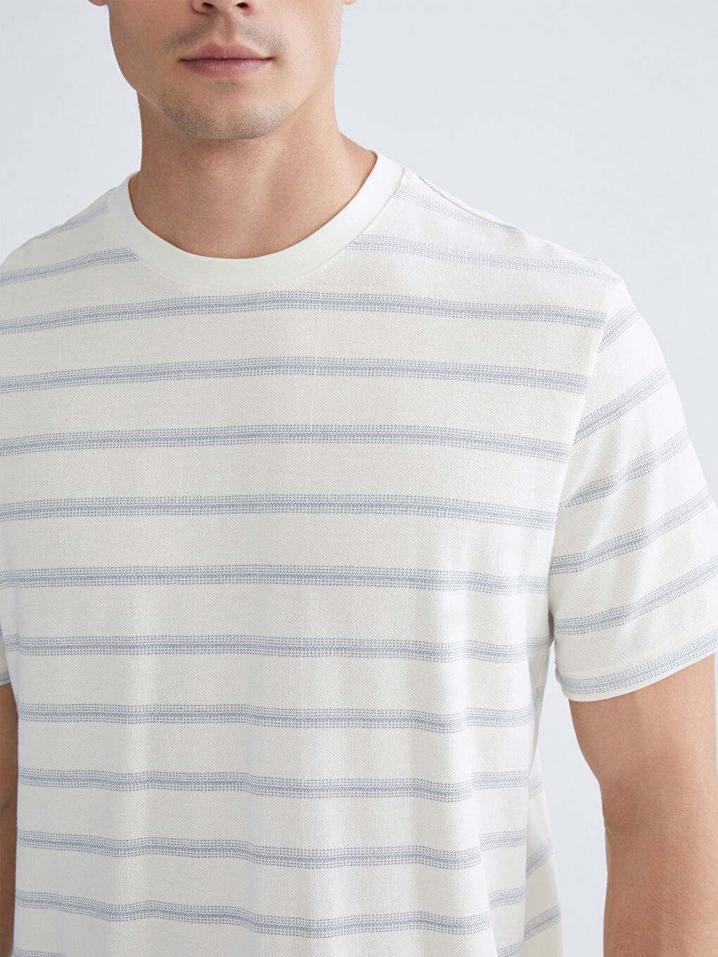 Mavi Bisiklet Yaka Çizgili Penye Erkek Tişört-2