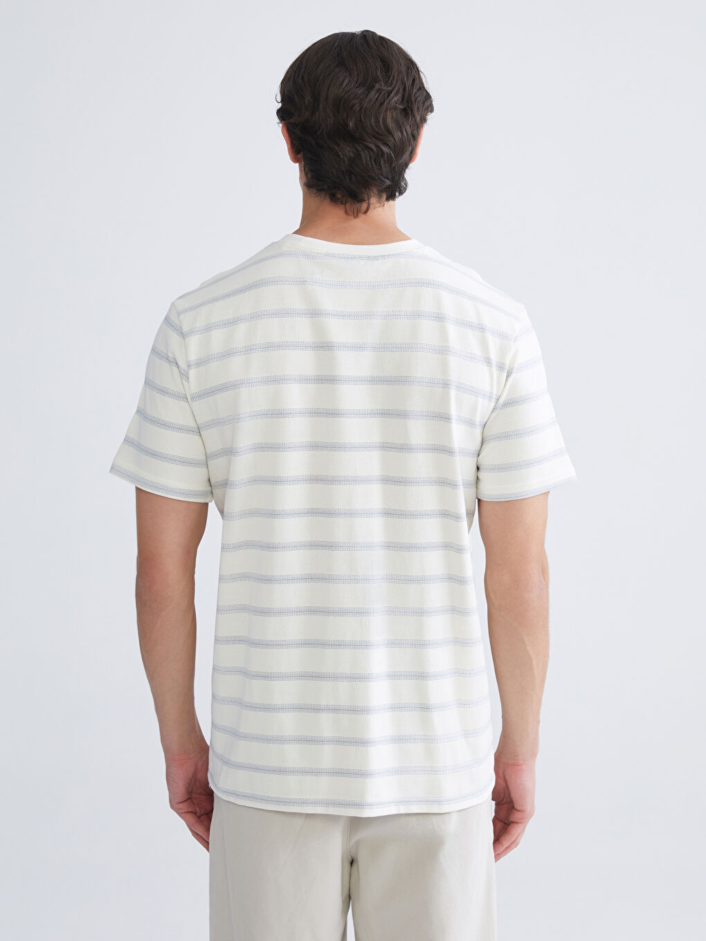 Mavi Bisiklet Yaka Çizgili Penye Erkek Tişört-3