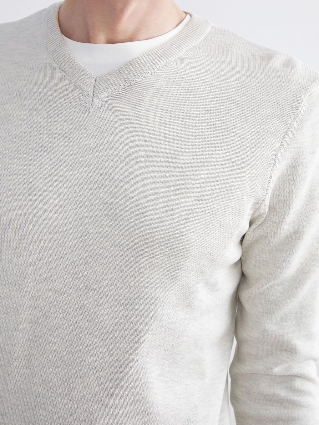 Bej V Yaka Erkek Triko Kazak-2