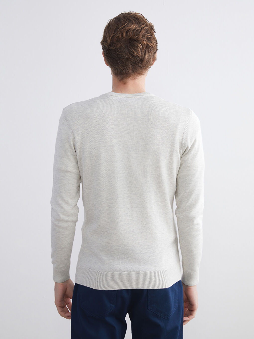 Bej V Yaka Erkek Triko Kazak-3