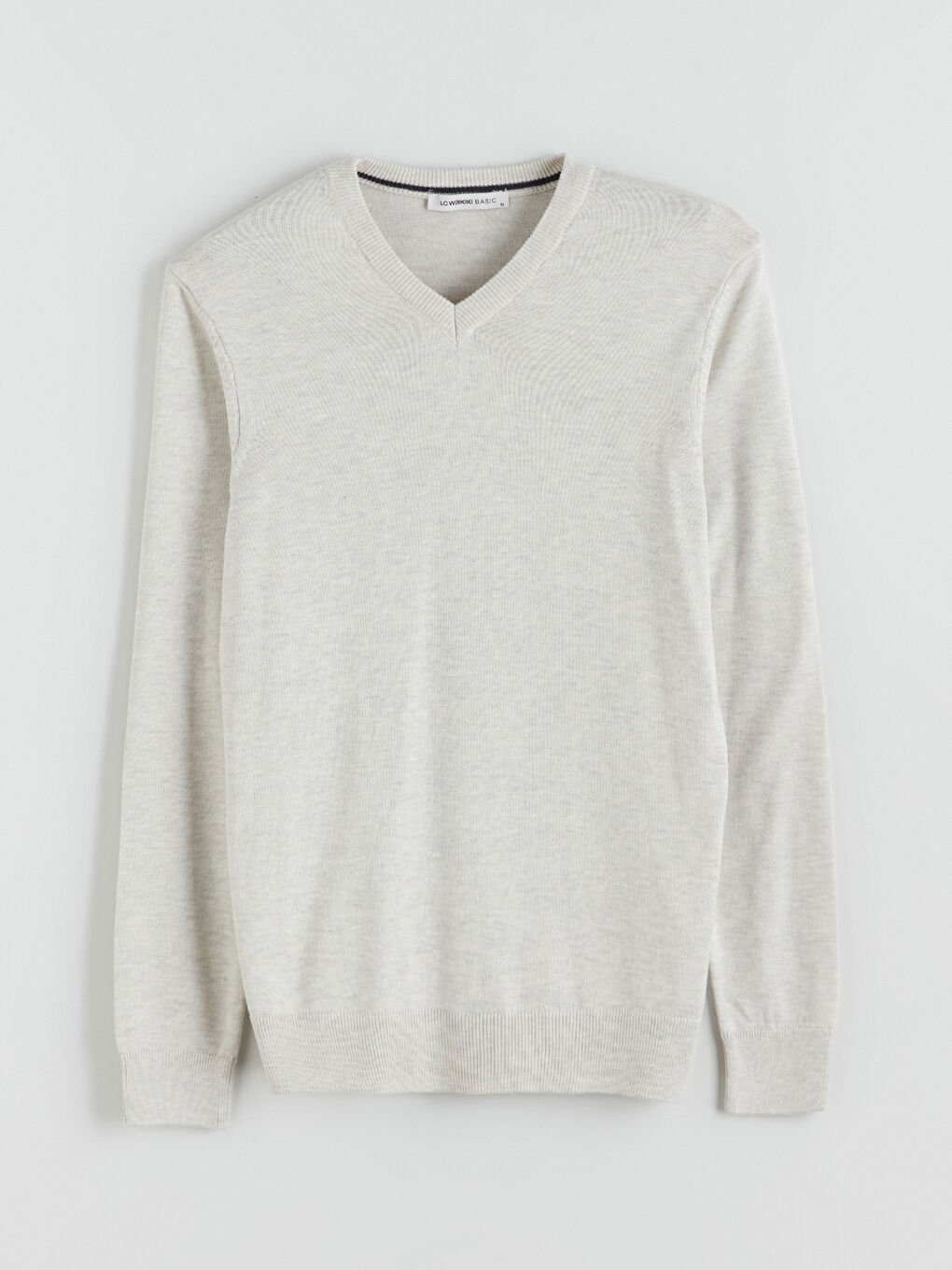 Bej V Yaka Erkek Triko Kazak-4