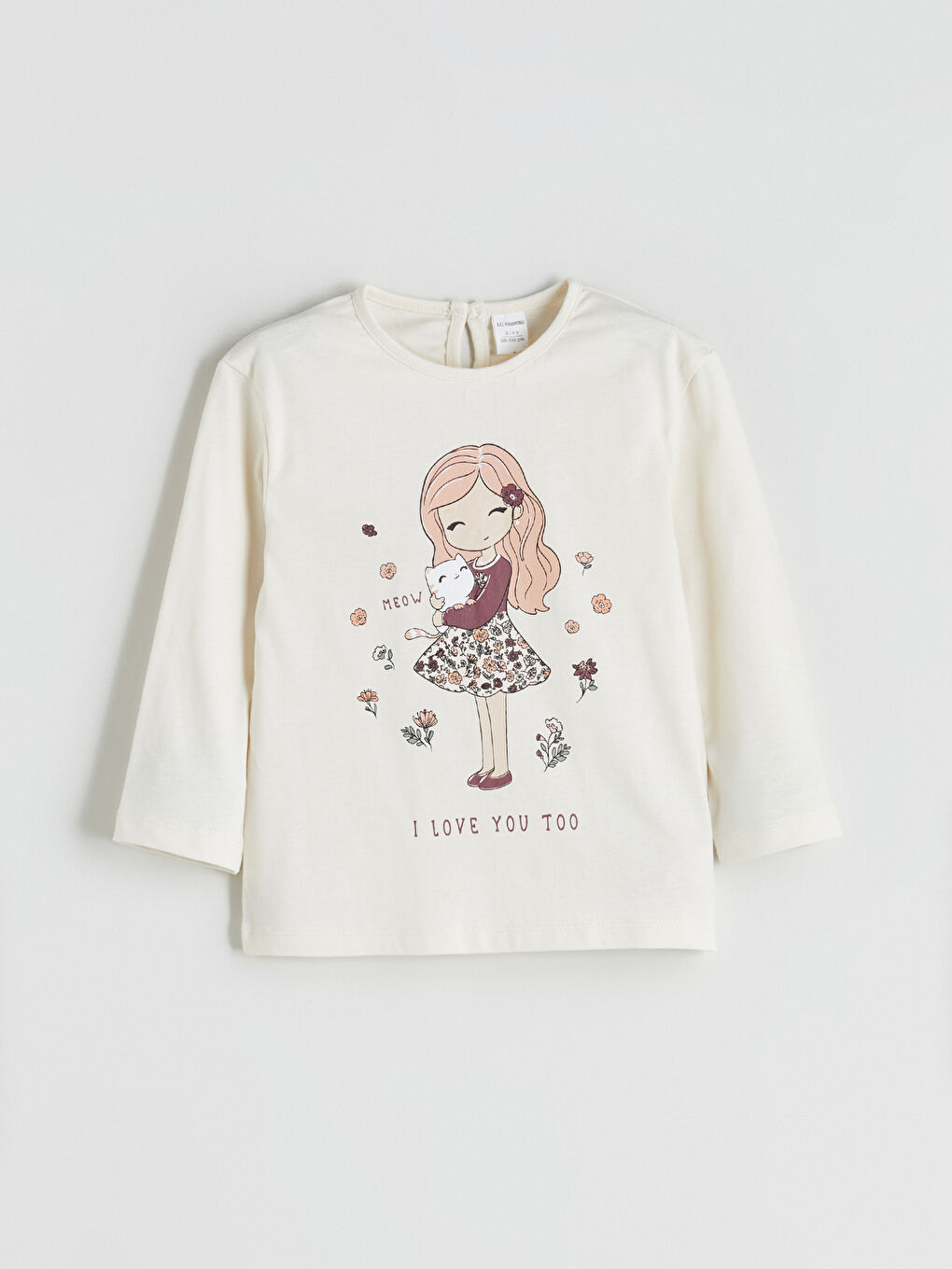 Ekru Bisiklet Yaka Baskılı Kız Çocuk Tişört