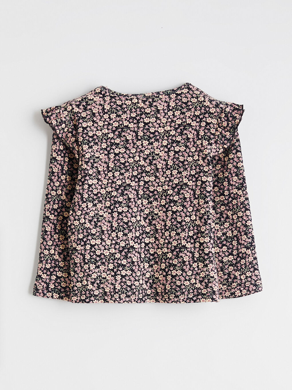 Pembe Kalp Baskılı Fırfırlı Kız Çocuk Tişört-2