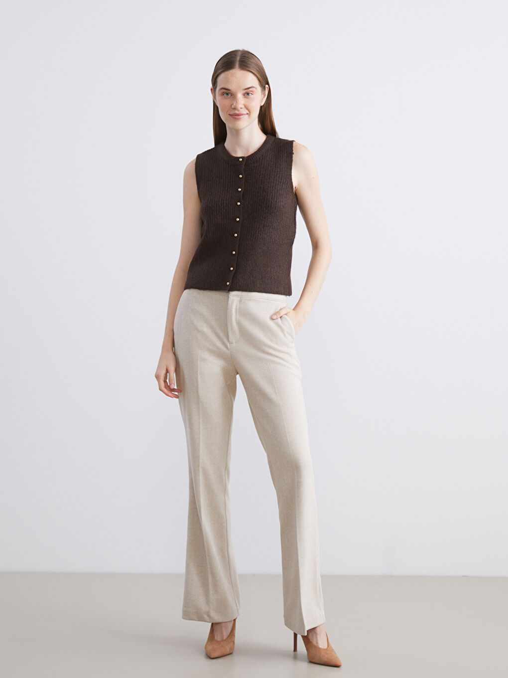 Crew Neck Women's Knitwear Waistcoat-1