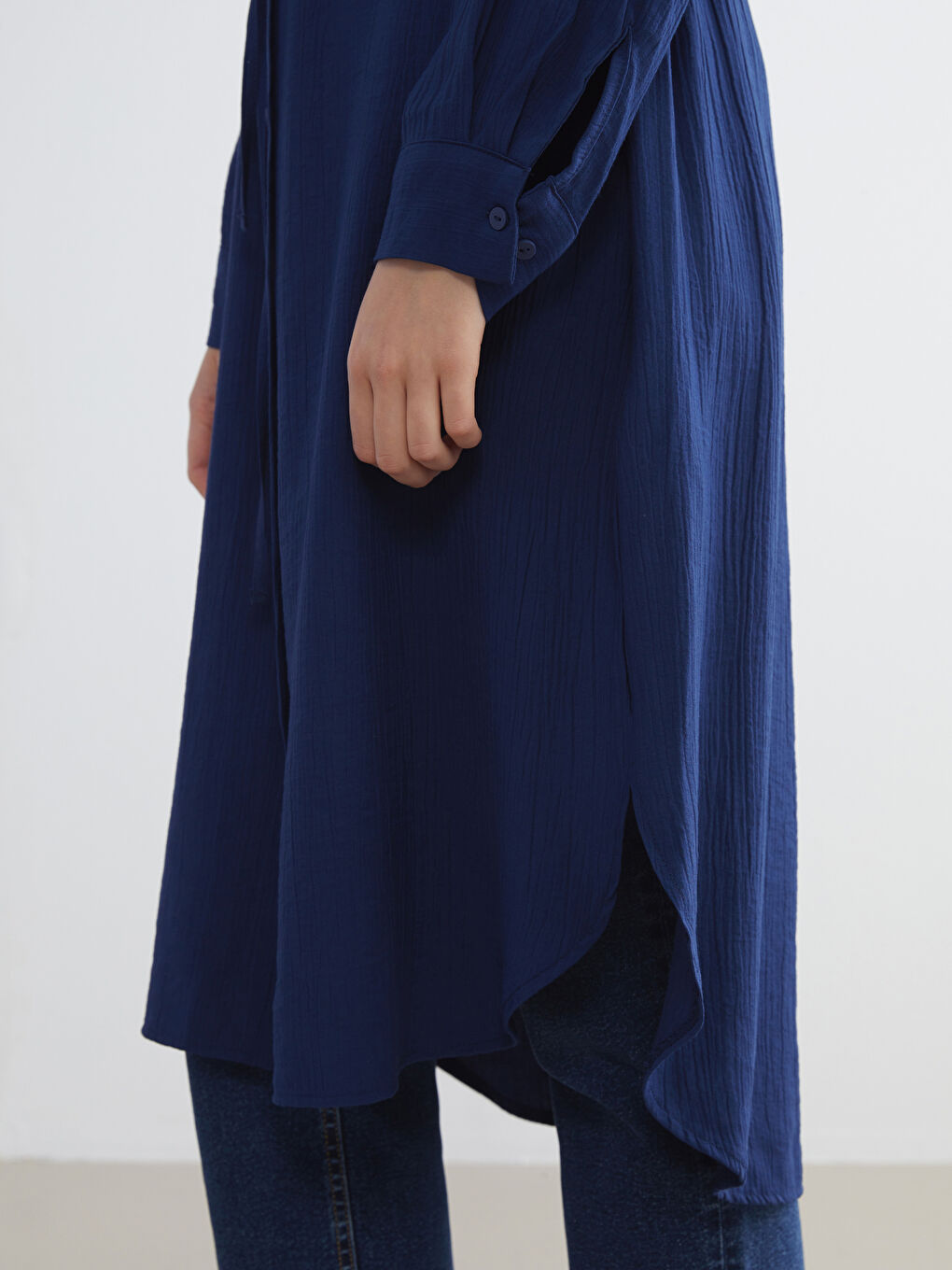 Lacivert Dokulu Oversize Kadın Gömlek Tunik-3