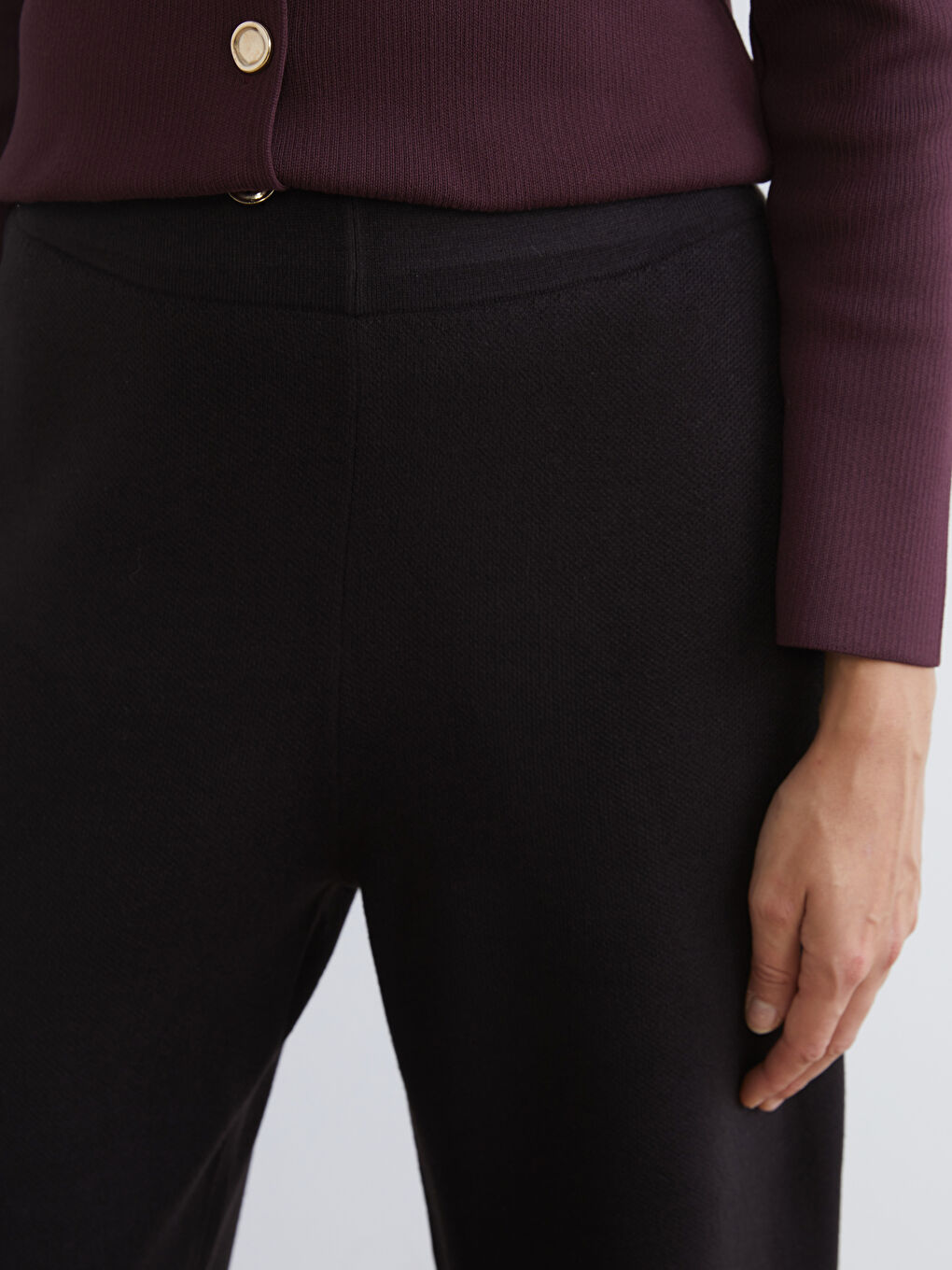 Әйелдерге арналған серпімді белдік кең балақ трикотаж шалбар-2