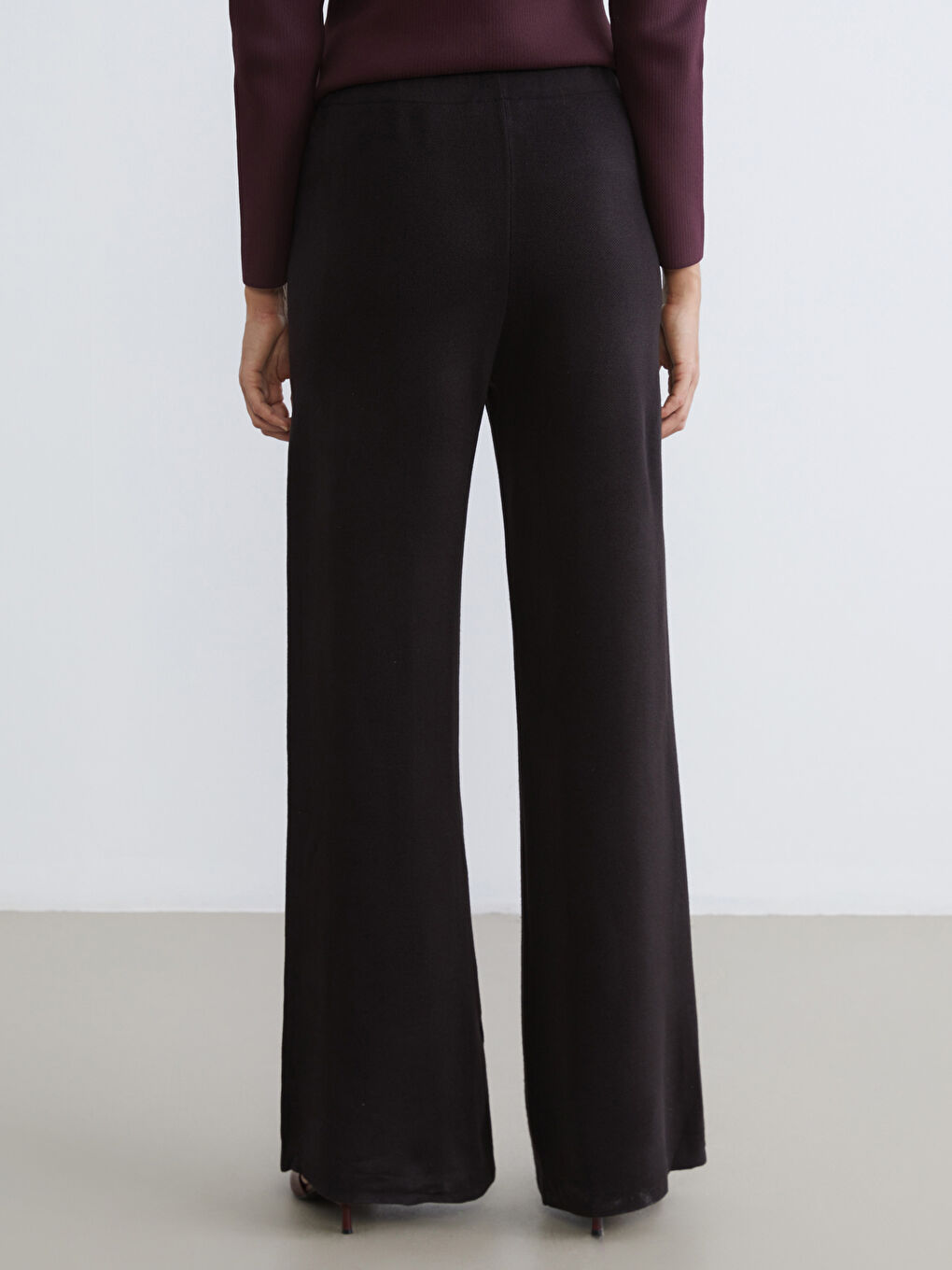 Әйелдерге арналған серпімді белдік кең балақ трикотаж шалбар-3