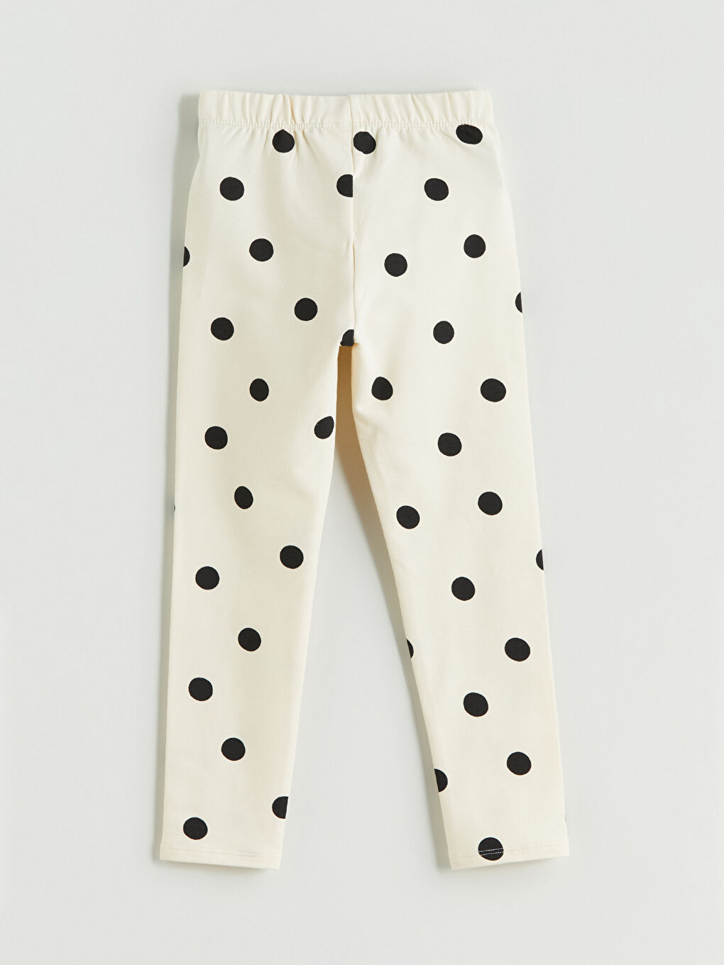 Ekru Beli Lastikli Puantiyeli Kız Çocuk Tayt-1