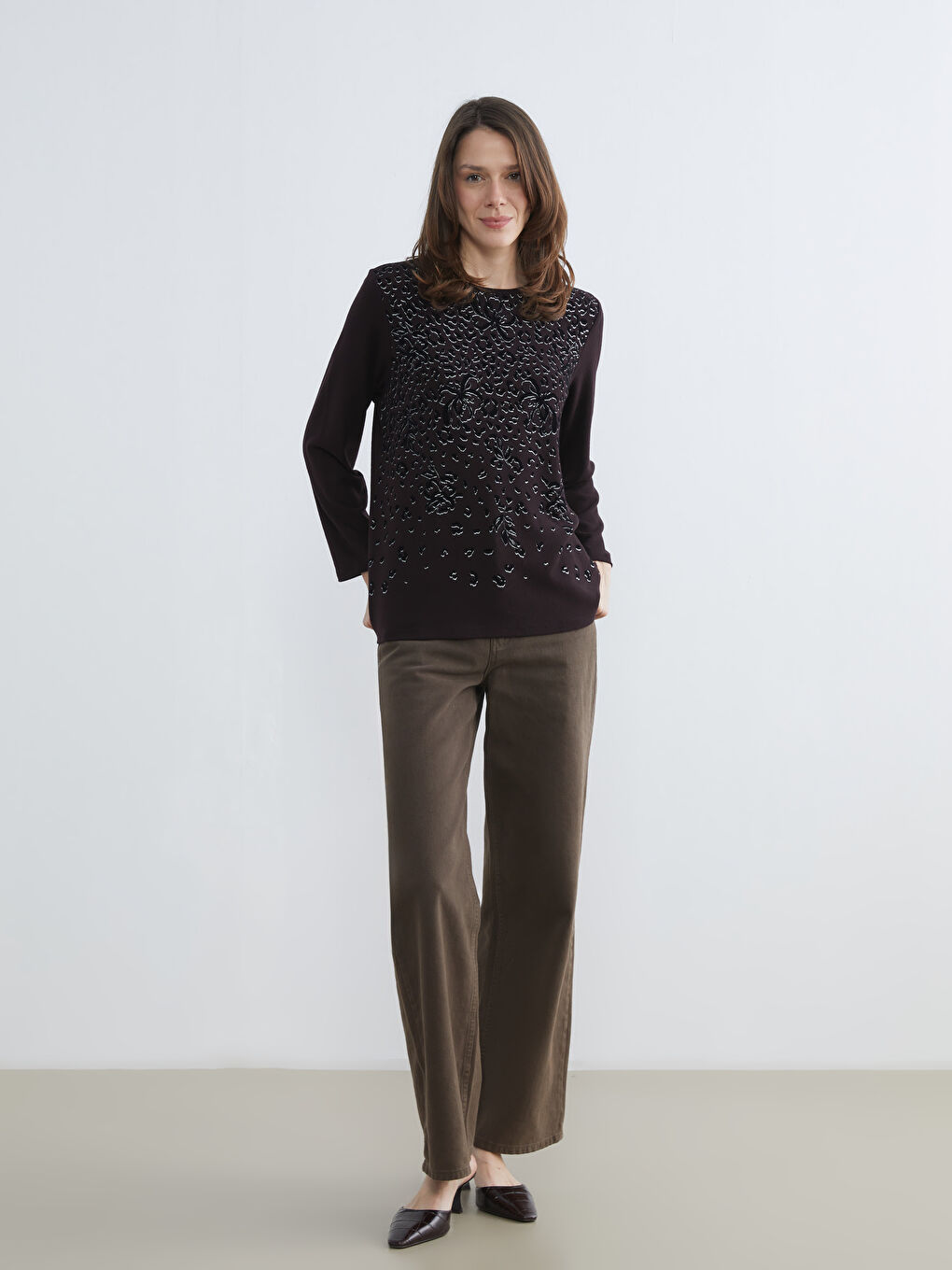 Crew Neck Patterned Women's T-Shirt-1