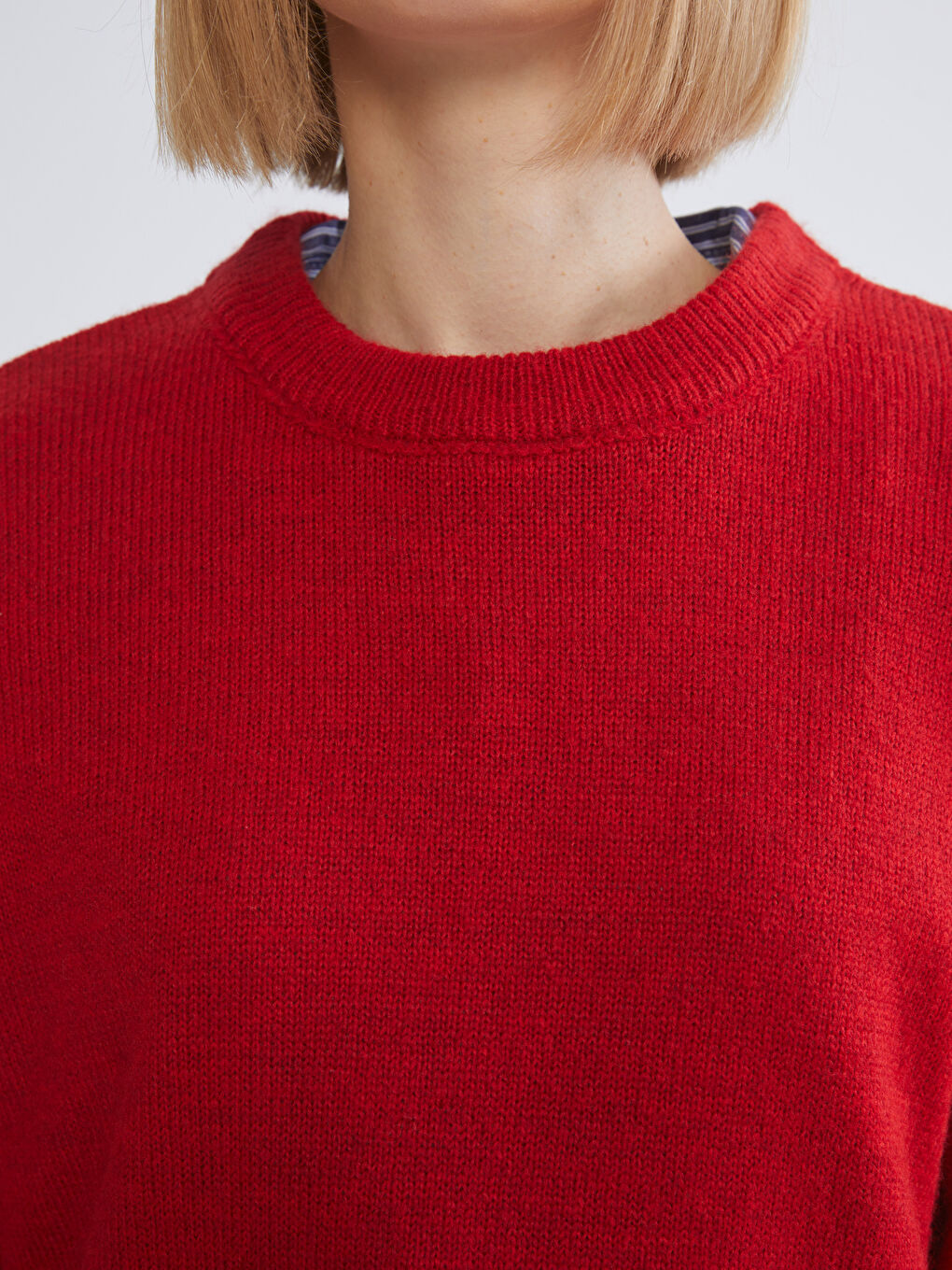 Kırmızı Bisiklet Yaka Oversize Kadın Triko Kazak-2