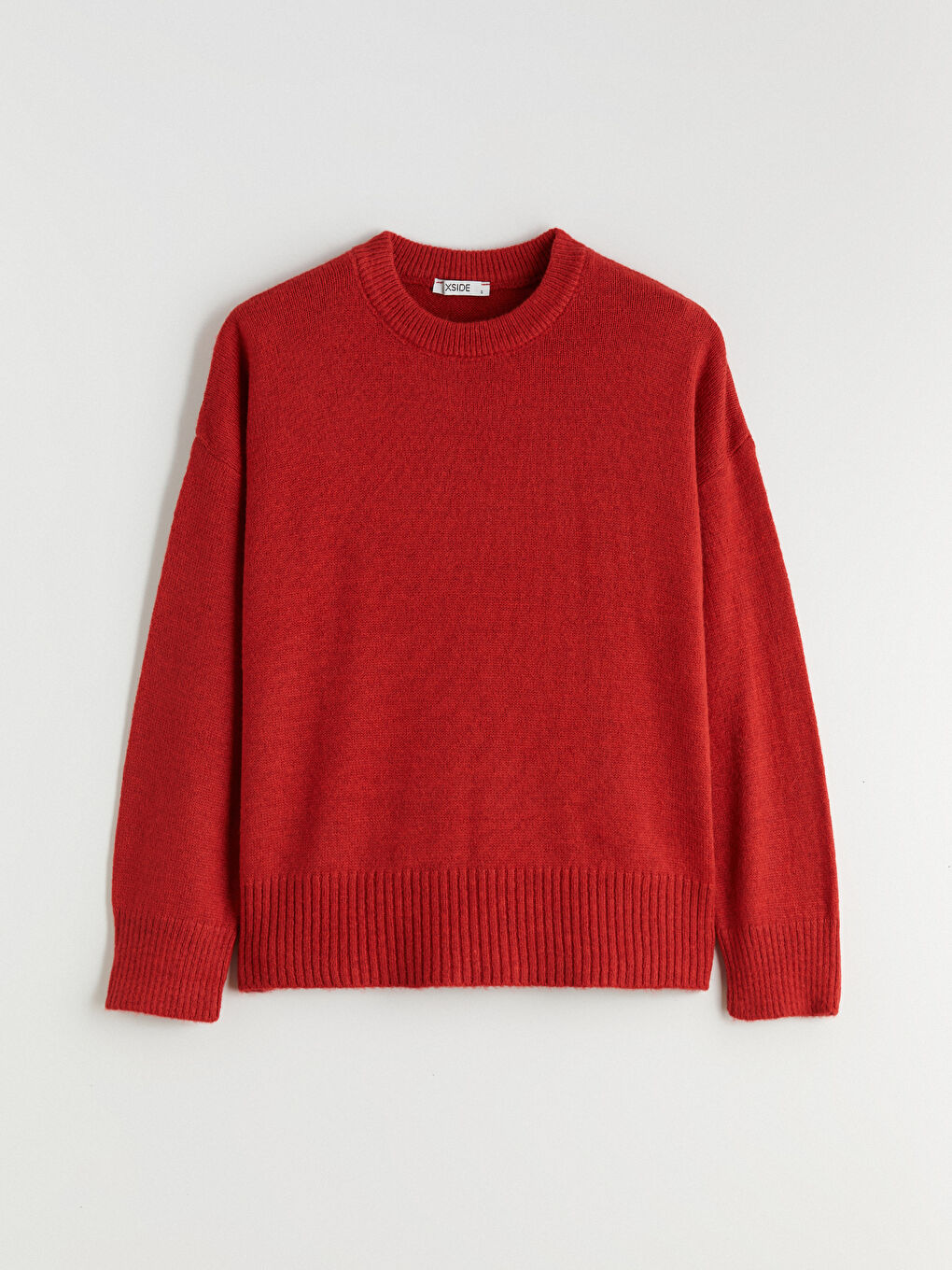 Kırmızı Bisiklet Yaka Oversize Kadın Triko Kazak-4