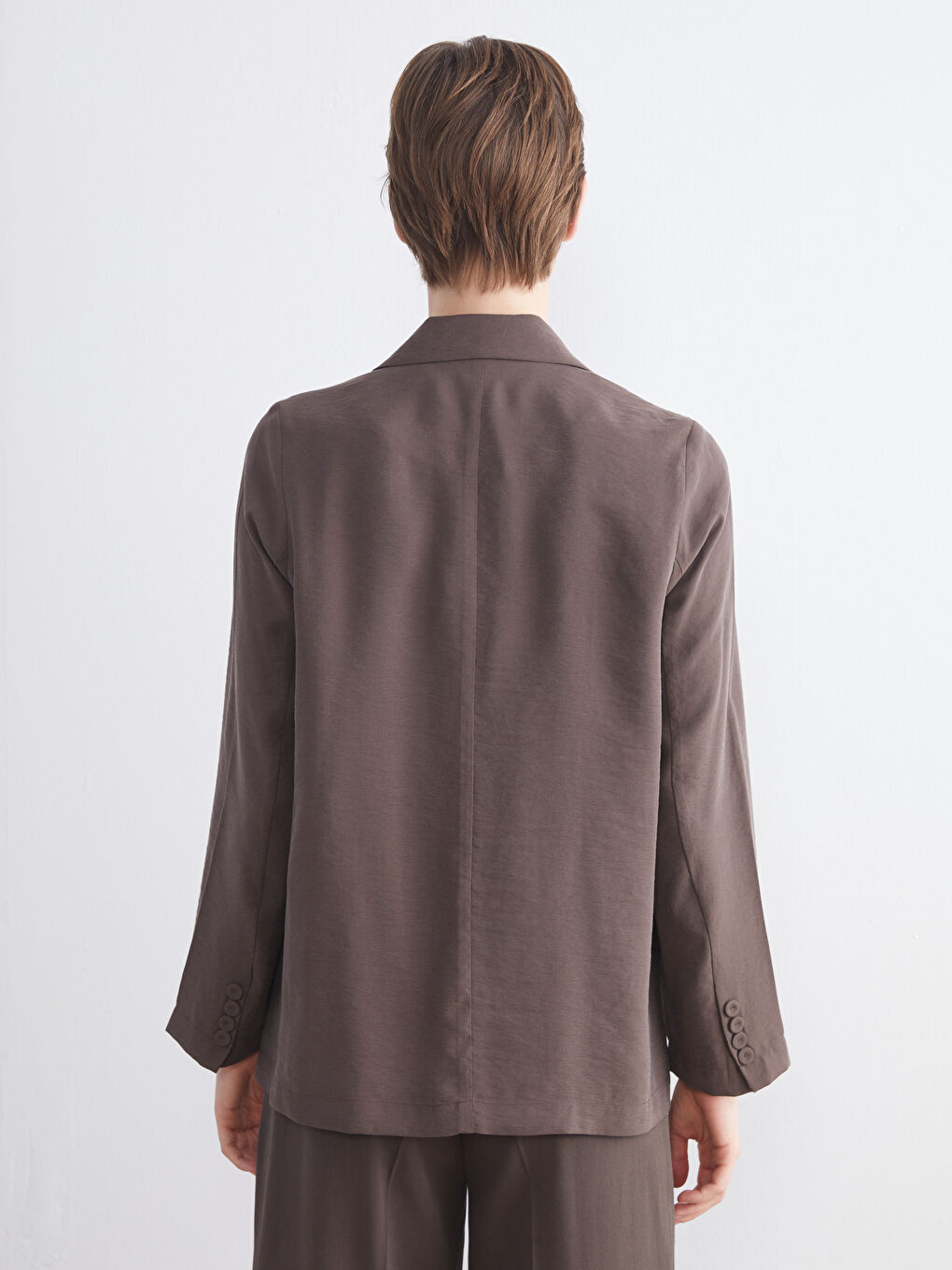 Kahverengi Modal Karışımlı Kadın Blazer Ceket-3