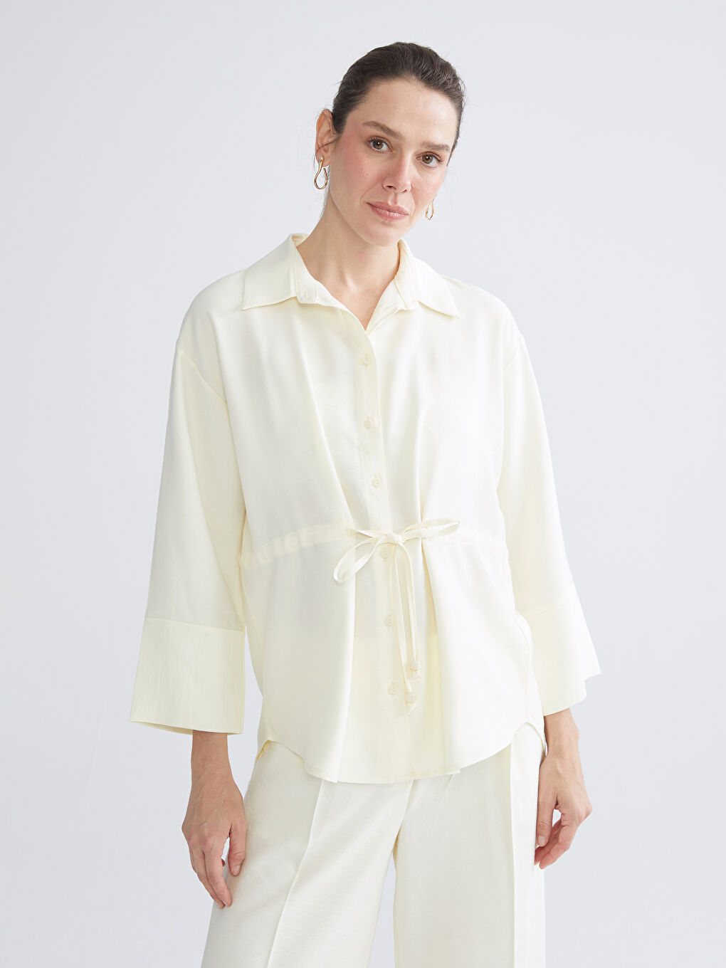 Tie String Detailed Oversize Women's Shirt-1