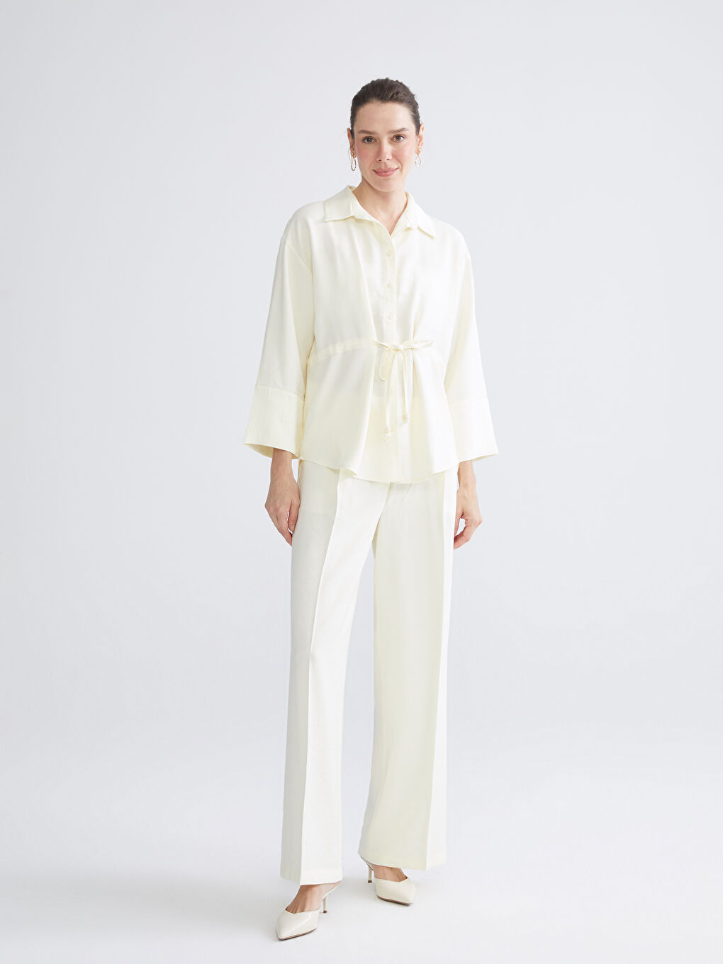 Tie String Detailed Oversize Women's Shirt-2