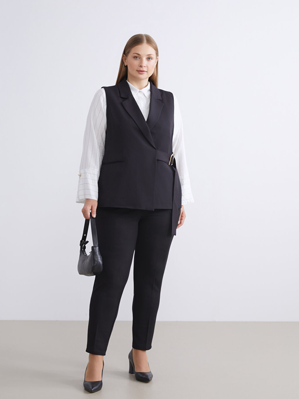 Siyah Kruvaze Yaka Kadın Klasik Yelek-6