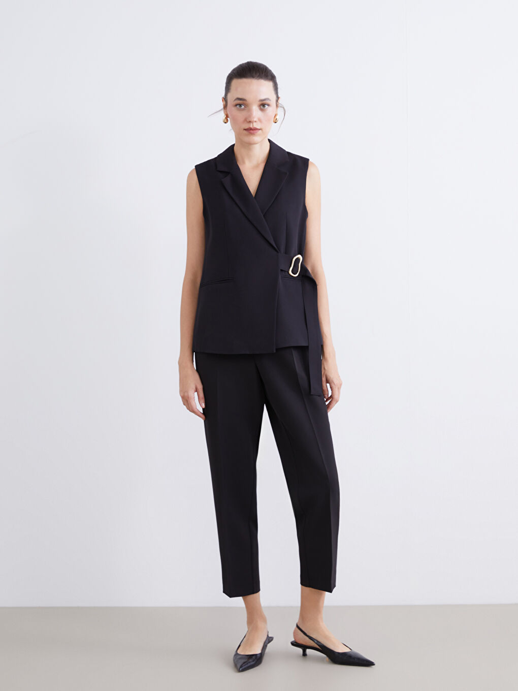 Siyah Kruvaze Yaka Kadın Klasik Yelek-2