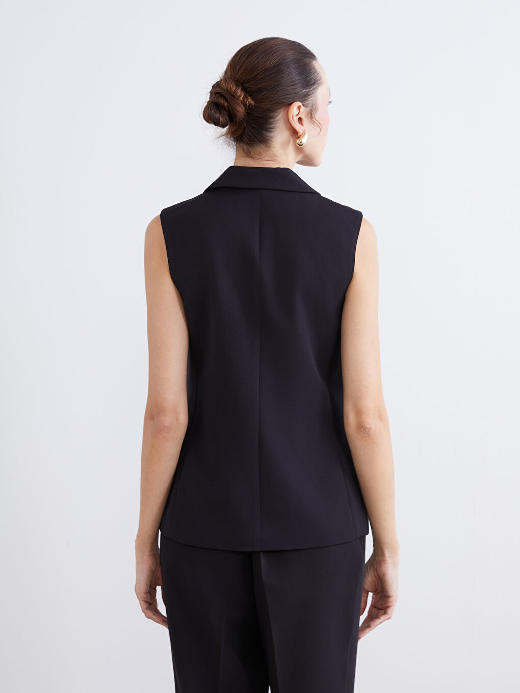 Siyah Kruvaze Yaka Kadın Klasik Yelek-5