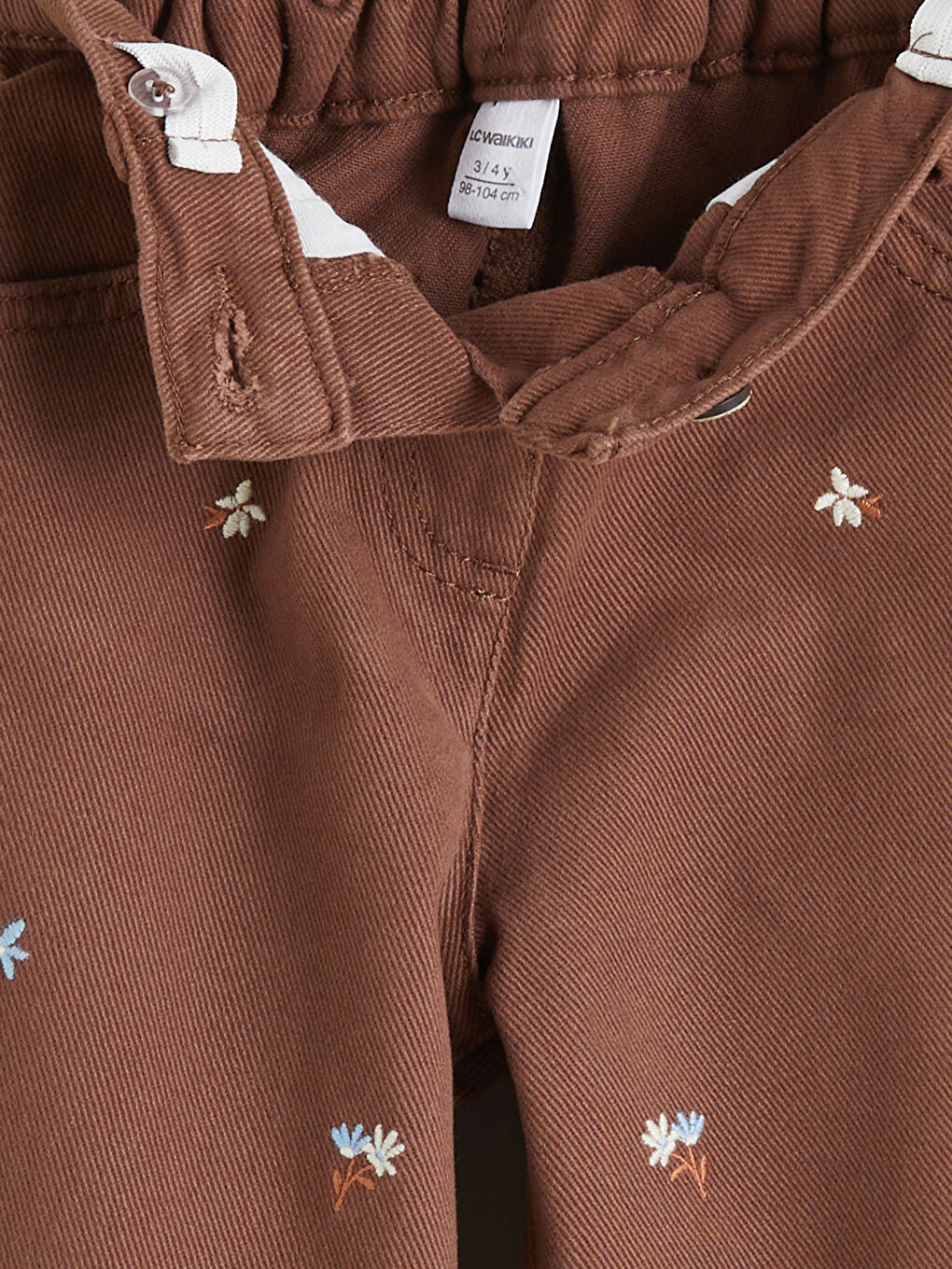 Kahverengi Beli Lastikli Çiçekli Kız Çocuk Pantolon-2