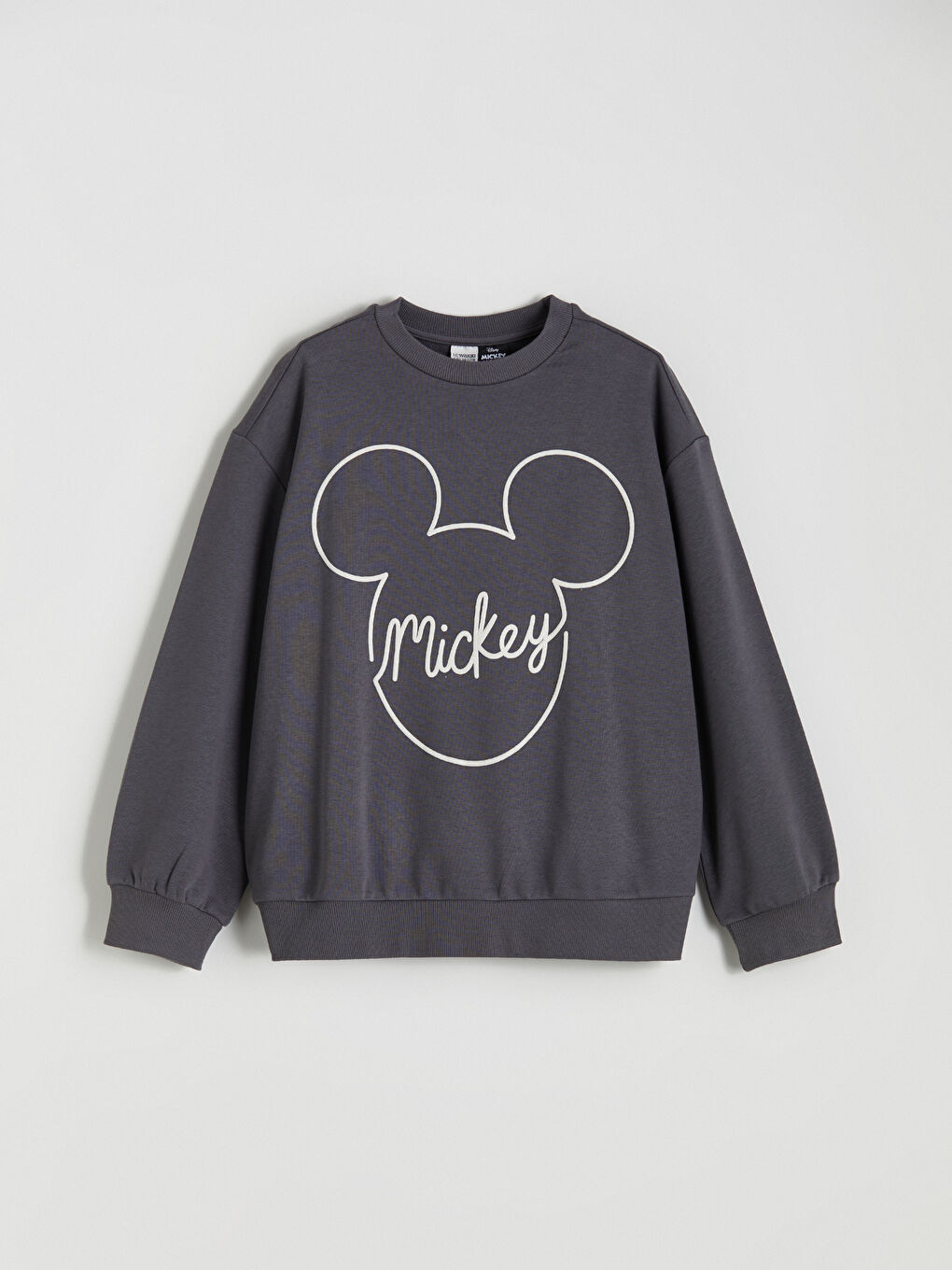 Antrasit Bisiklet Yaka Mickey Mouse Baskılı Kız Çocuk Sweatshirt