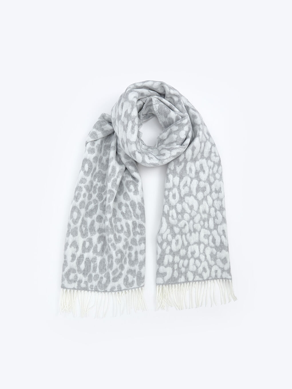 Bej Desenli Püsküllü Kadın Atkı