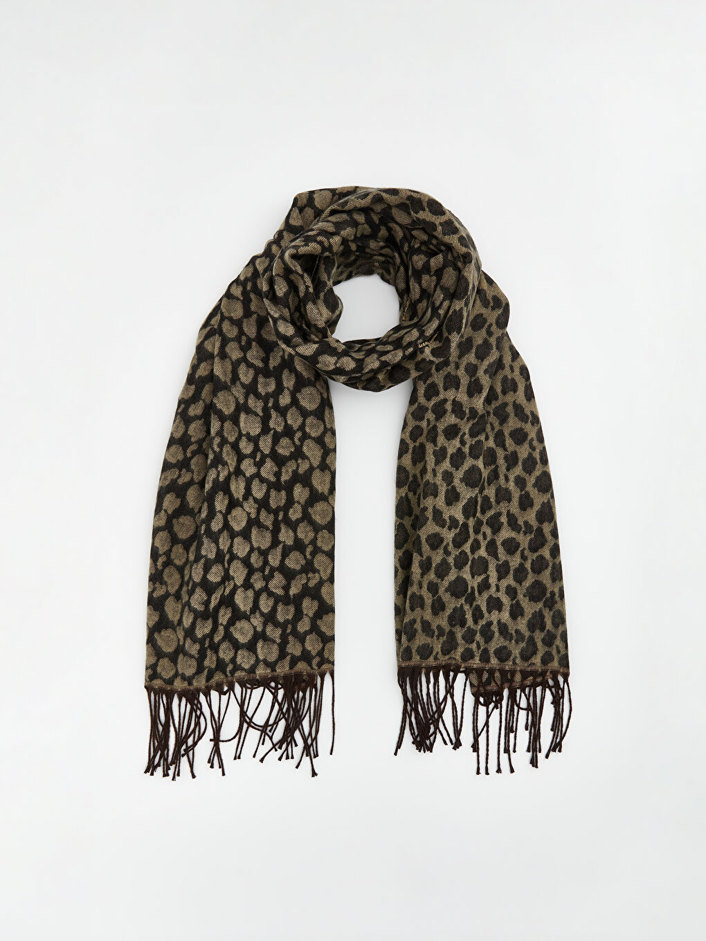 Kahverengi Leopar Desenli Kadın Atkı