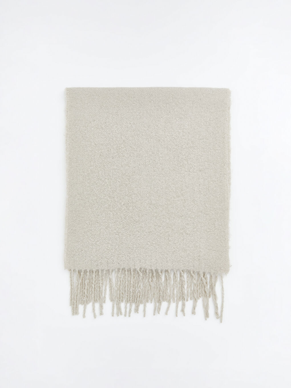 Ekru Püsküllü Kadın Atkı-1