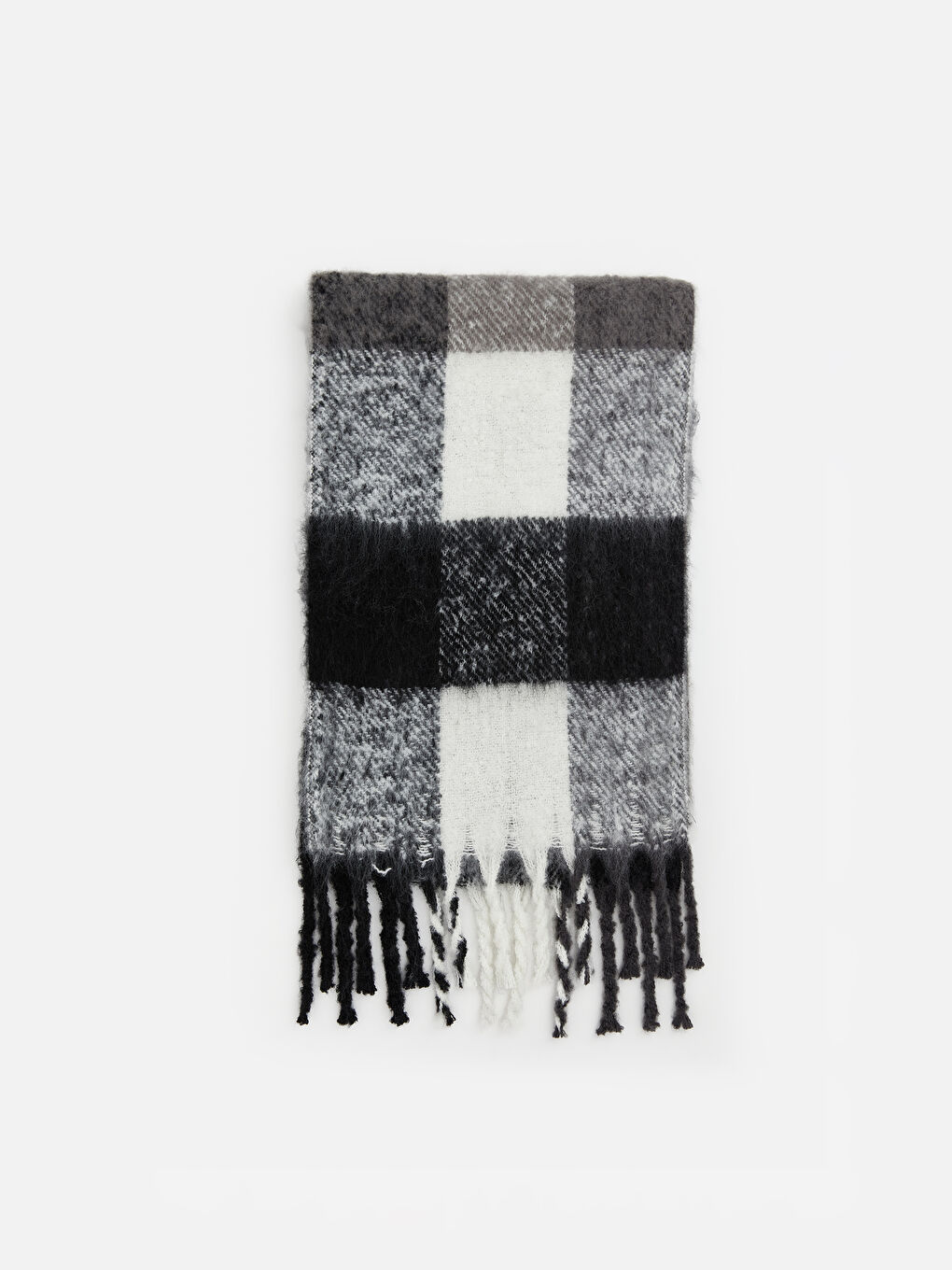 Шарф Женский Клетчатый С Кисточками-1