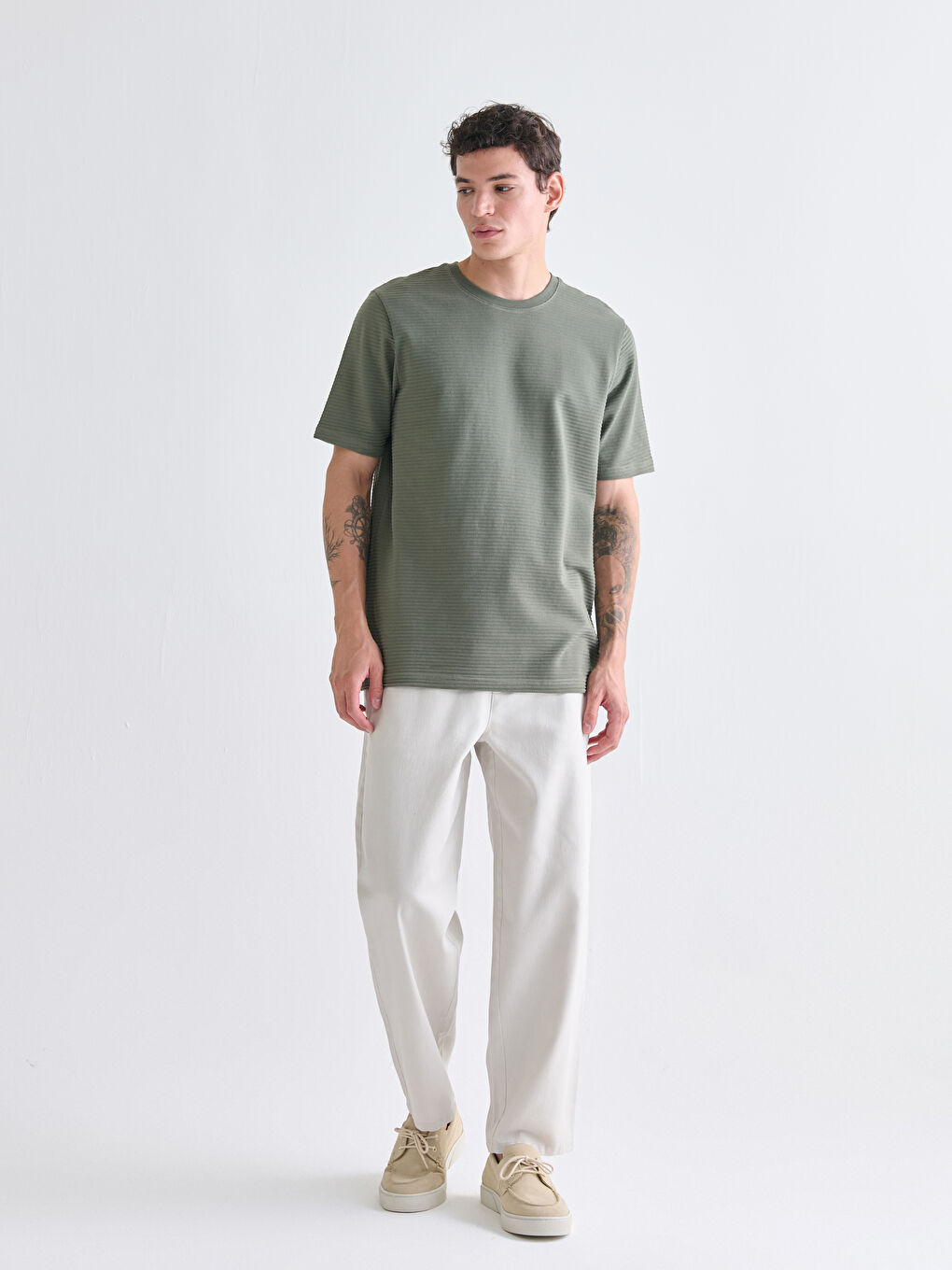 Haki Bisiklet Yaka Erkek Tişört-1