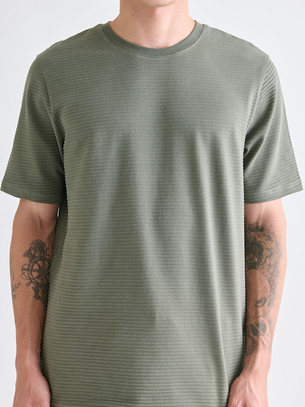 Haki Bisiklet Yaka Erkek Tişört-2