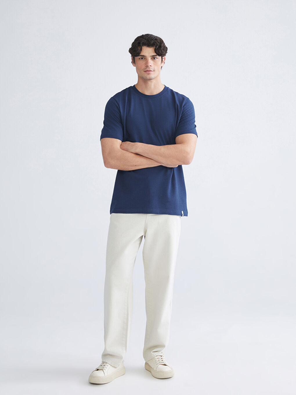 Lacivert Bisiklet Yaka Erkek Tişört-1