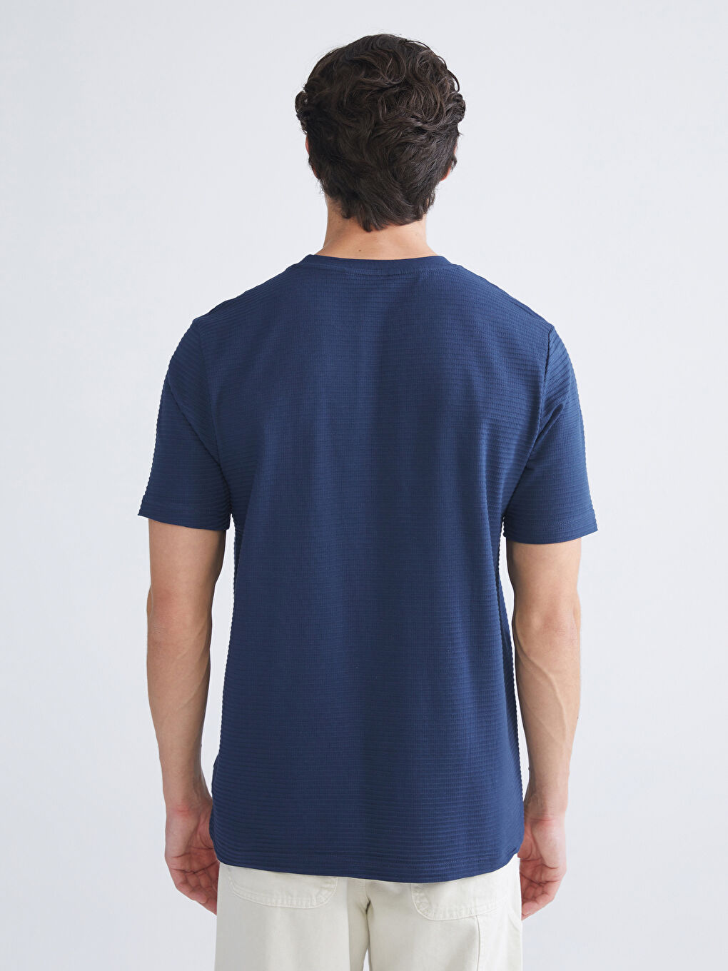 Lacivert Bisiklet Yaka Erkek Tişört-3