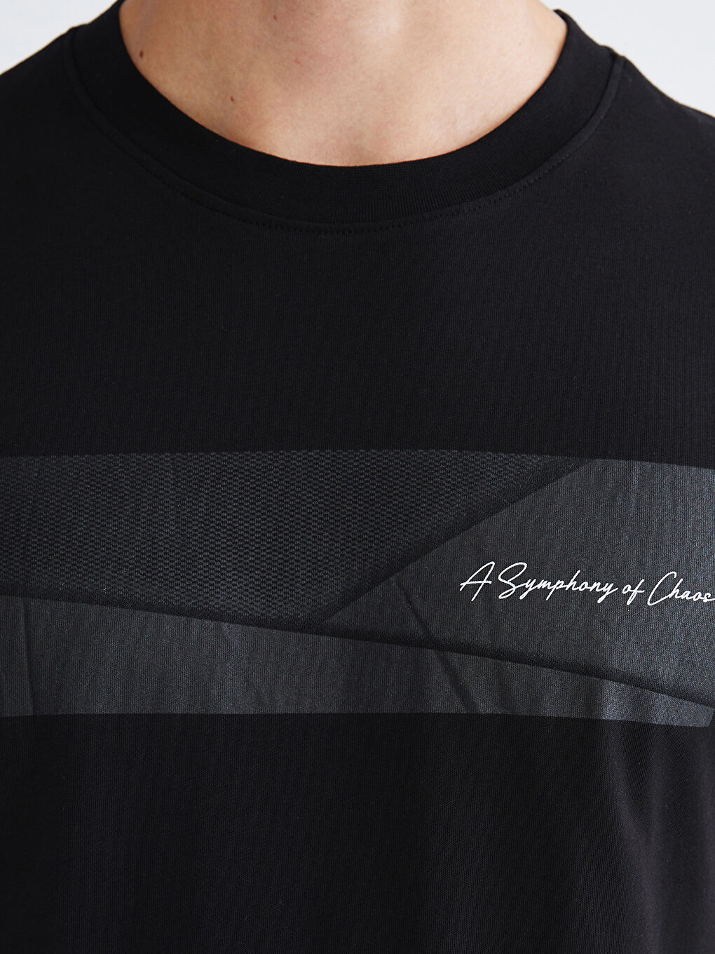 Siyah Bisiklet Yaka Baskılı Penye Erkek Tişört-2