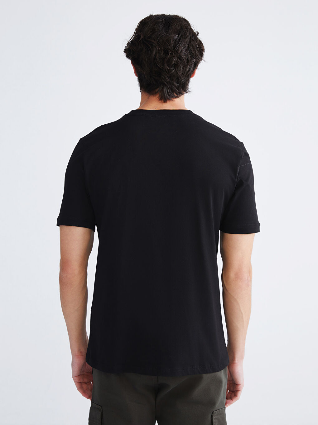 Siyah Bisiklet Yaka Baskılı Penye Erkek Tişört-3