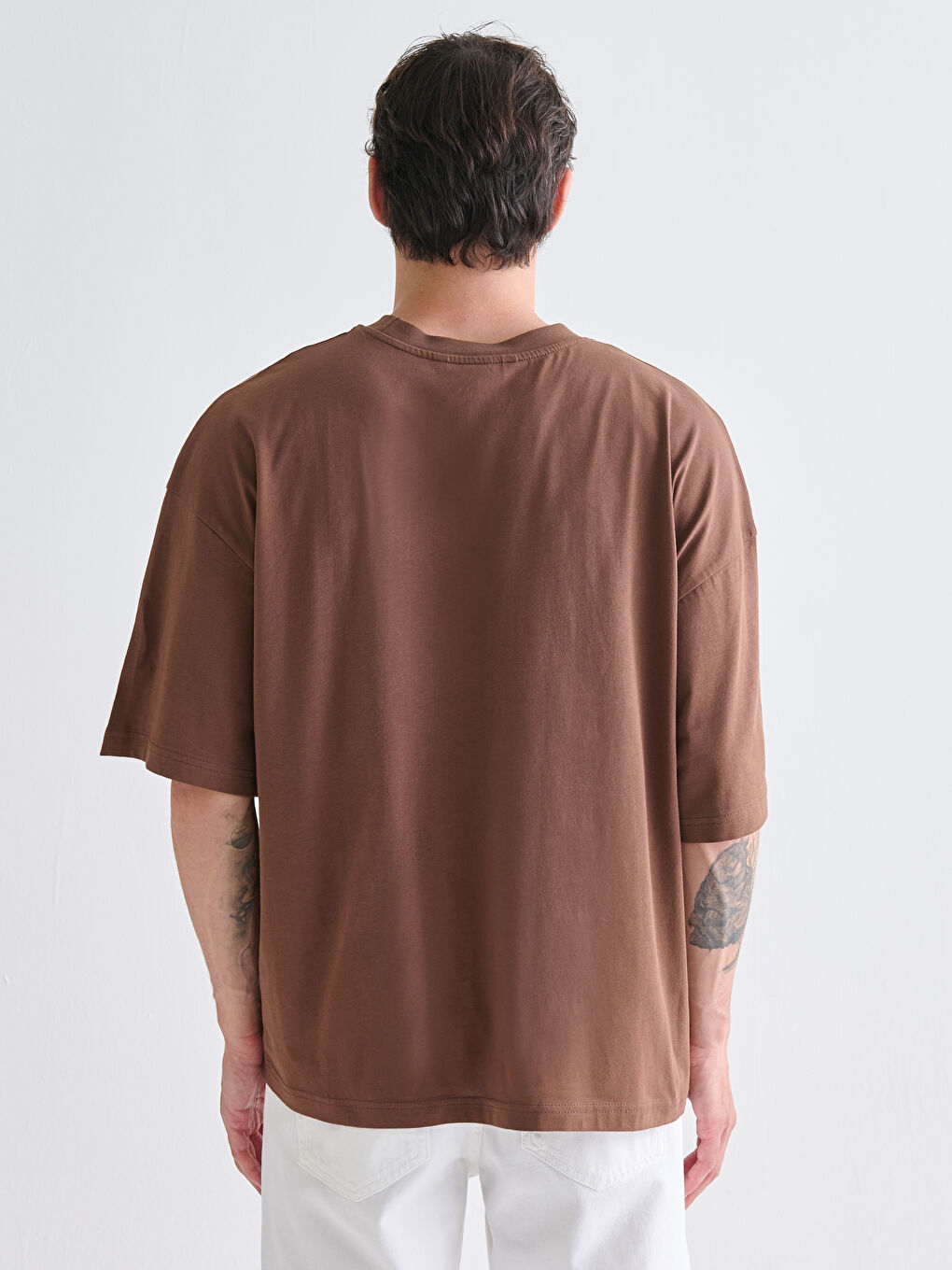 Kahverengi Bisiklet Yaka Baskılı Penye Erkek Tişört-3