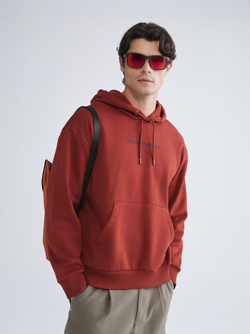 Bordo Uzun Kollu Baskılı Erkek Hoodie