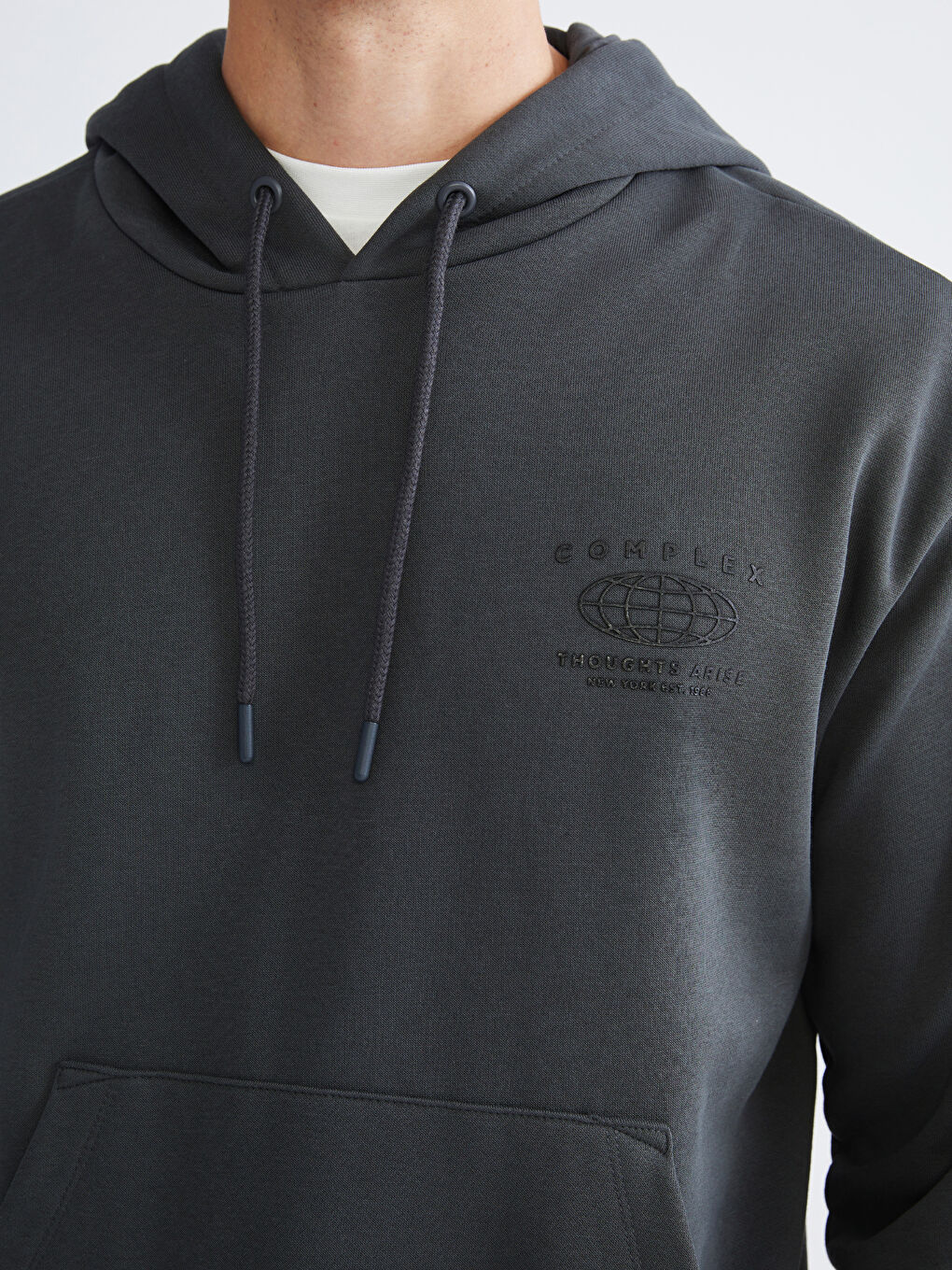 Antrasit Uzun Kollu Baskılı Erkek Hoodie-2