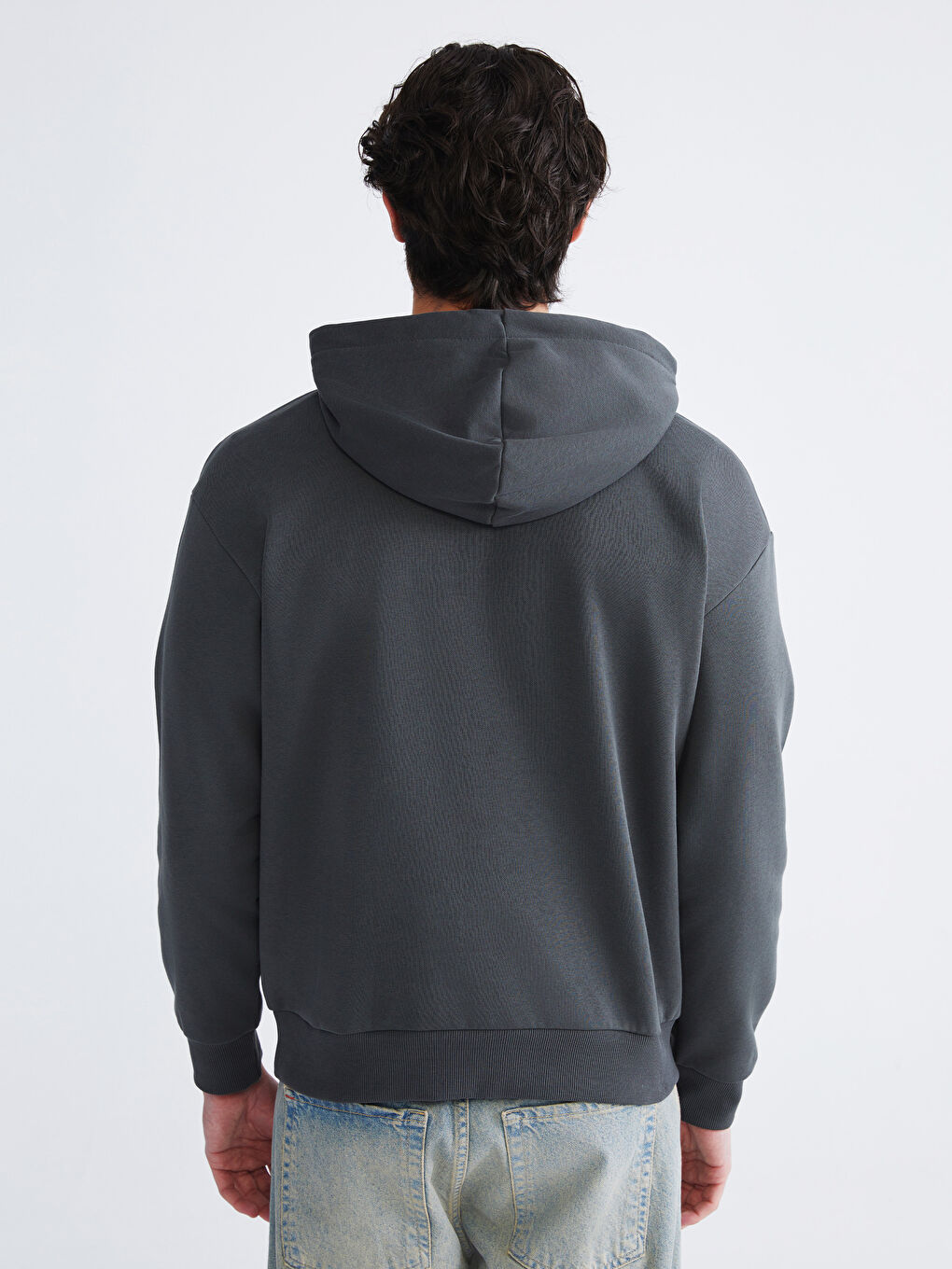 Antrasit Uzun Kollu Baskılı Erkek Hoodie-3