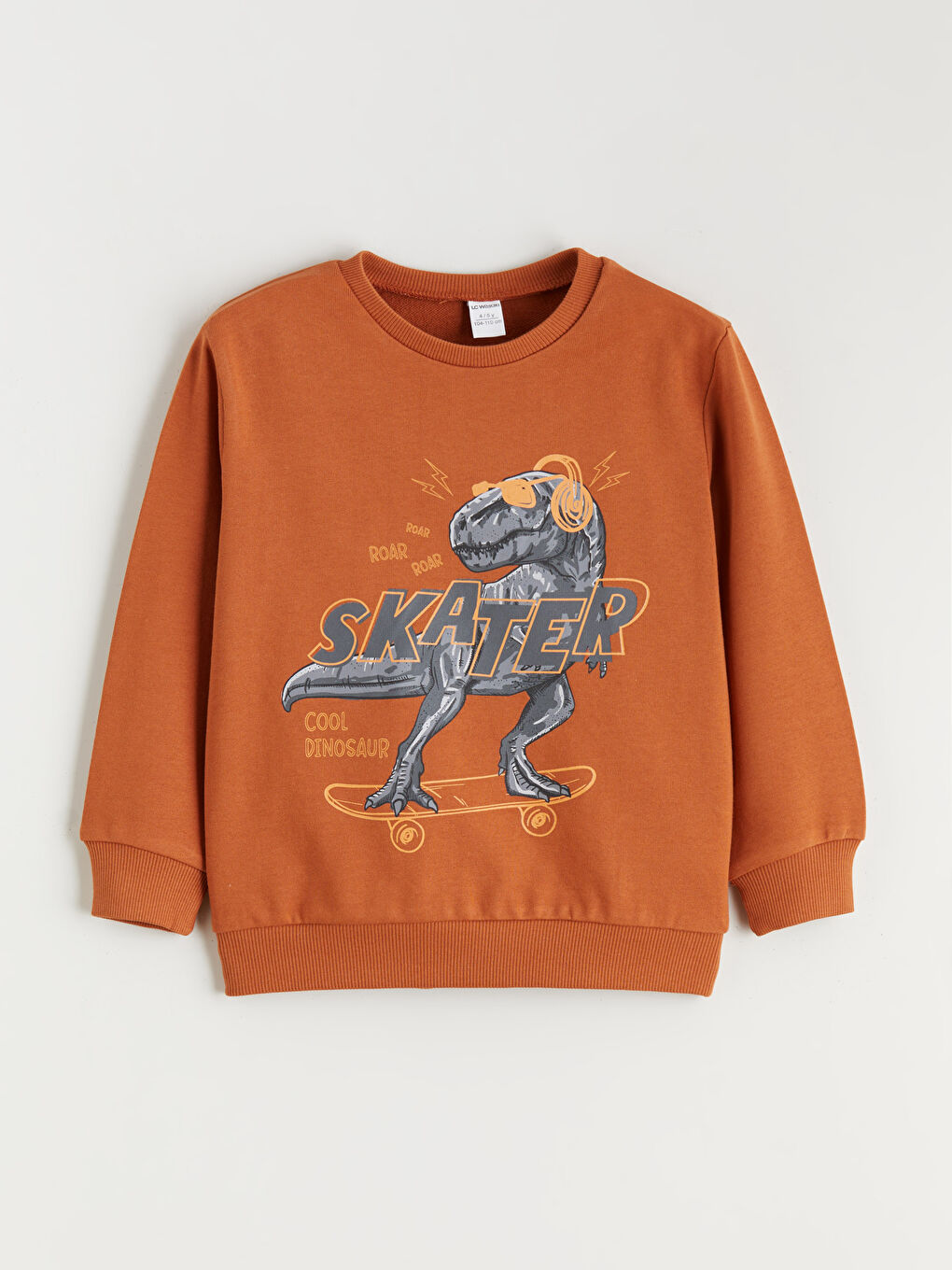 Turuncu Dinozor Baskılı Erkek Çocuk Sweatshirt