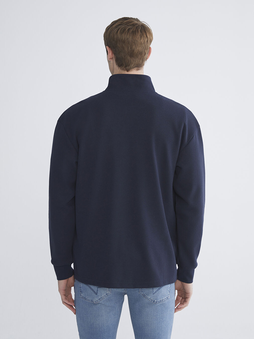 Lacivert Fermuarlı Dik Yaka Uzun Kollu Erkek Sweatshirt-3