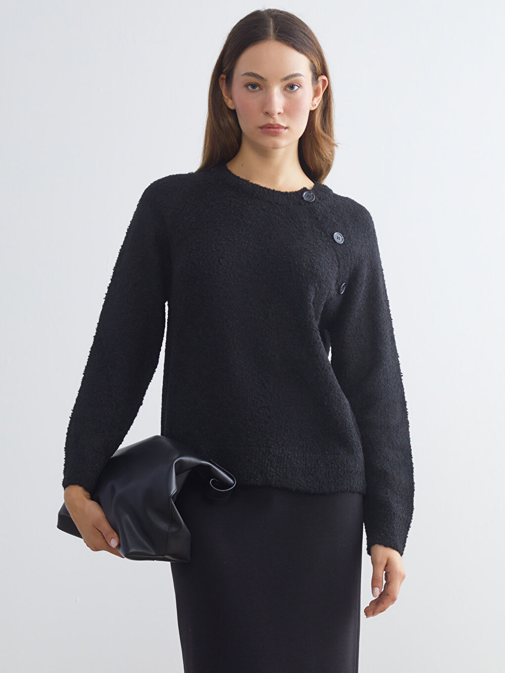 Siyah Bisiklet Yaka Kadın Triko Kazak